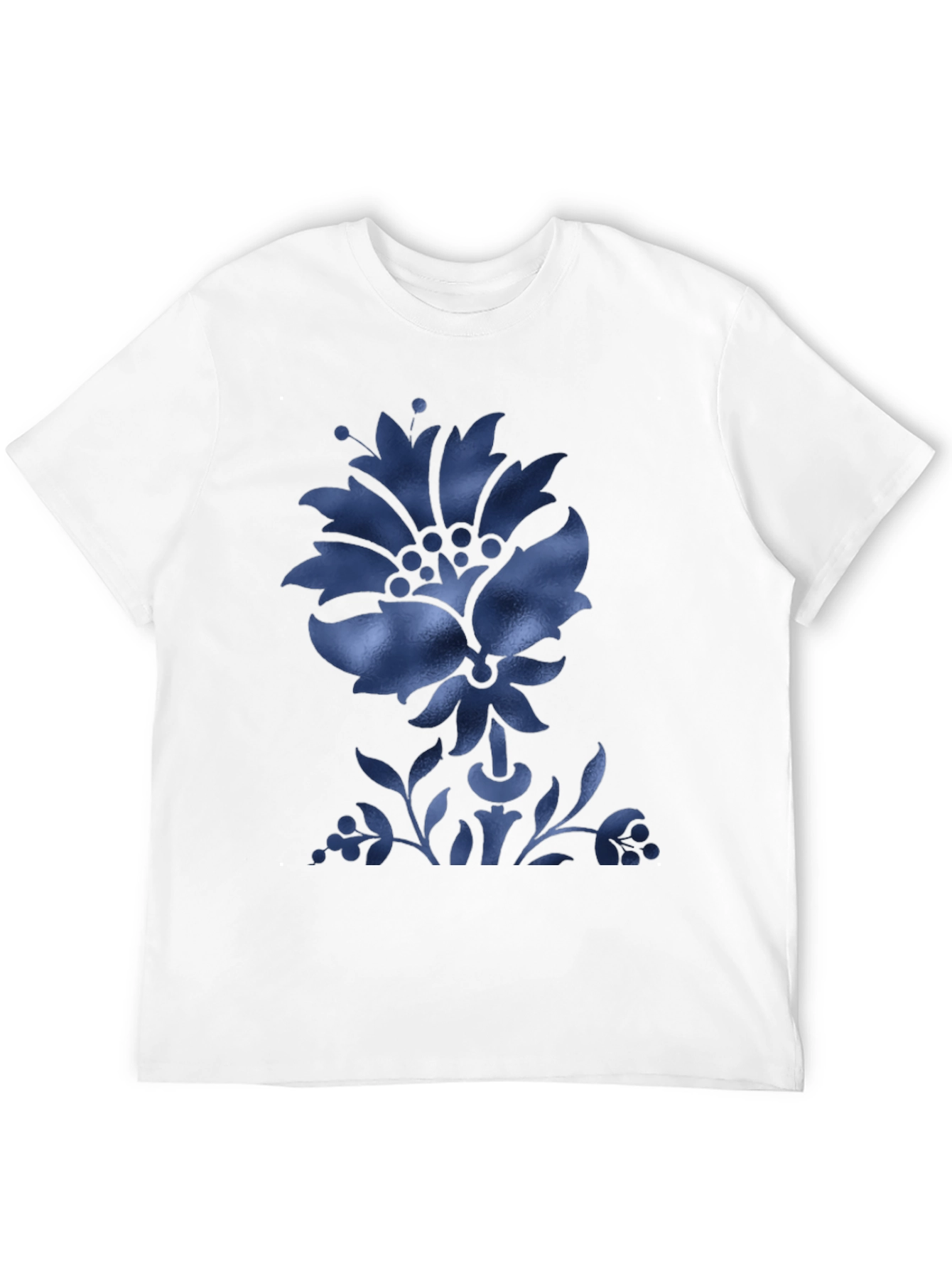Black Men's Black T-Shirt with Blue Floral Design view 12