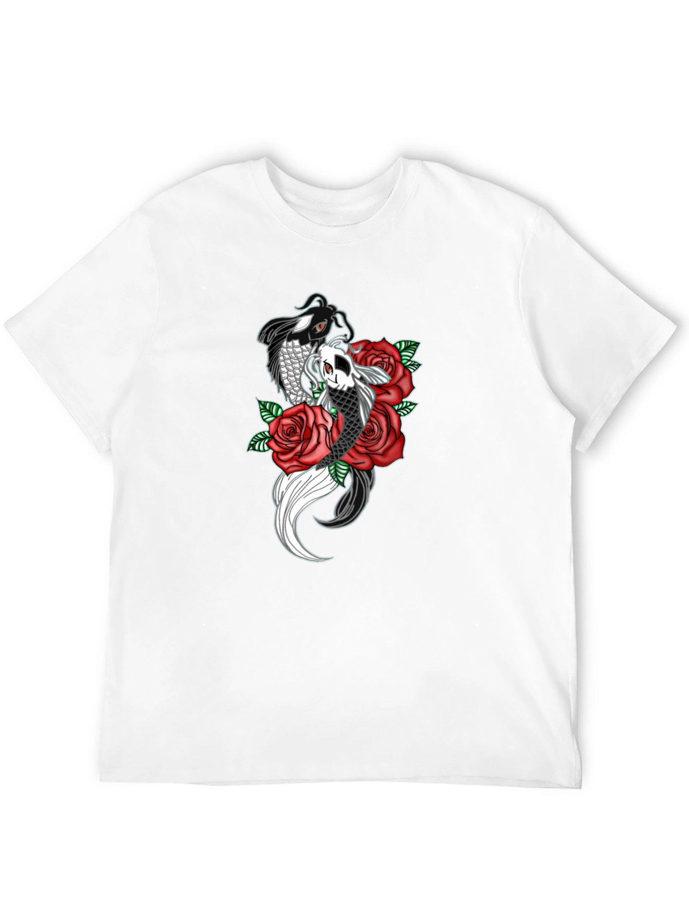 Black Koi Fish & Roses Graphic Print Black T-Shirt view 12