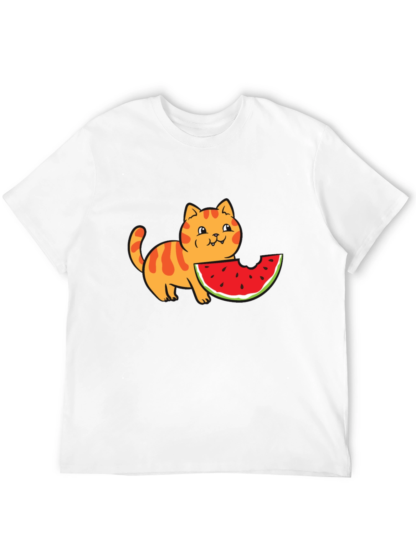 Black Cartoon Cat Watermelon Black T-Shirt view 12