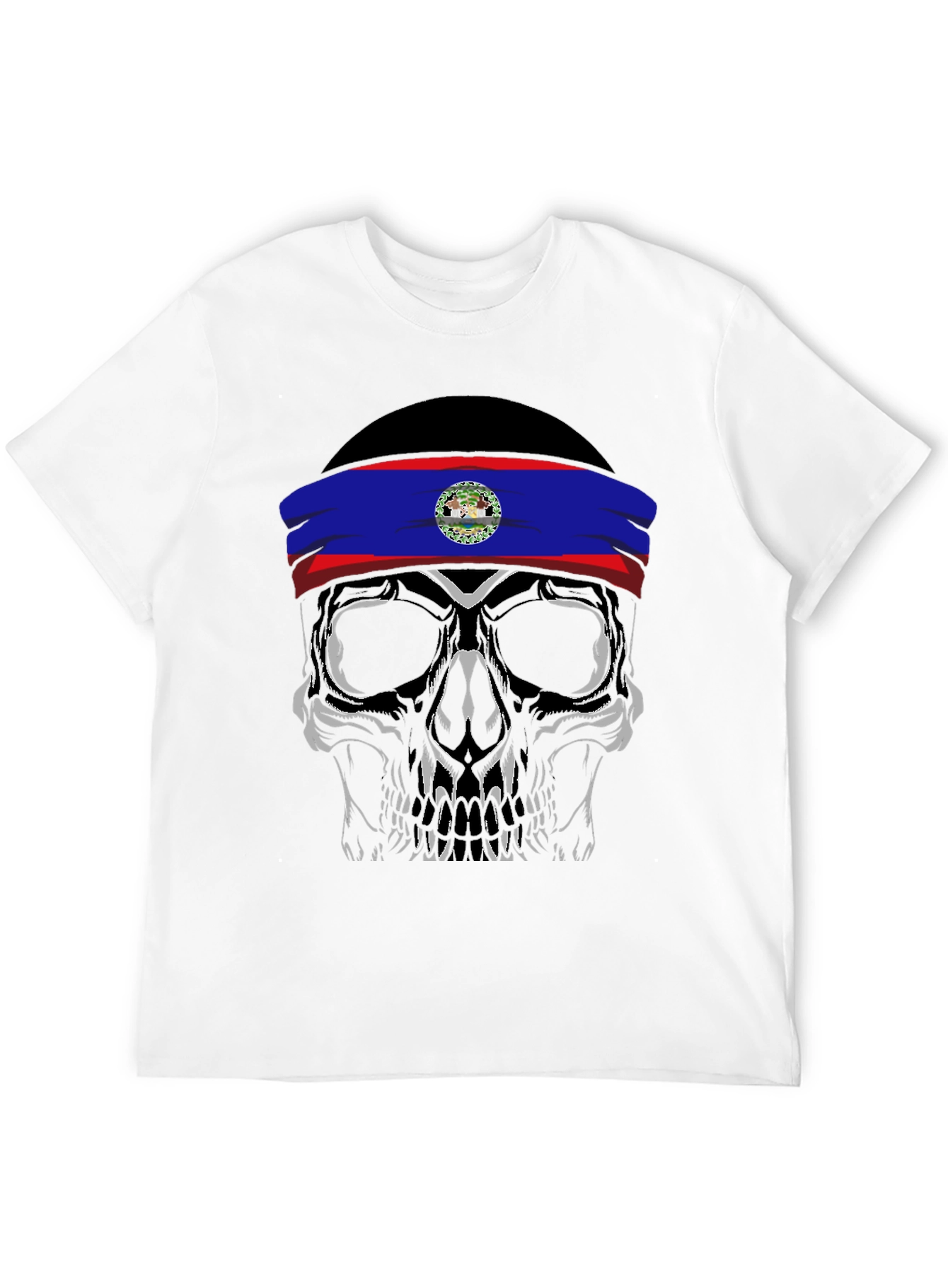 Black Skull with Belize Flag Headband T-Shirt view 12