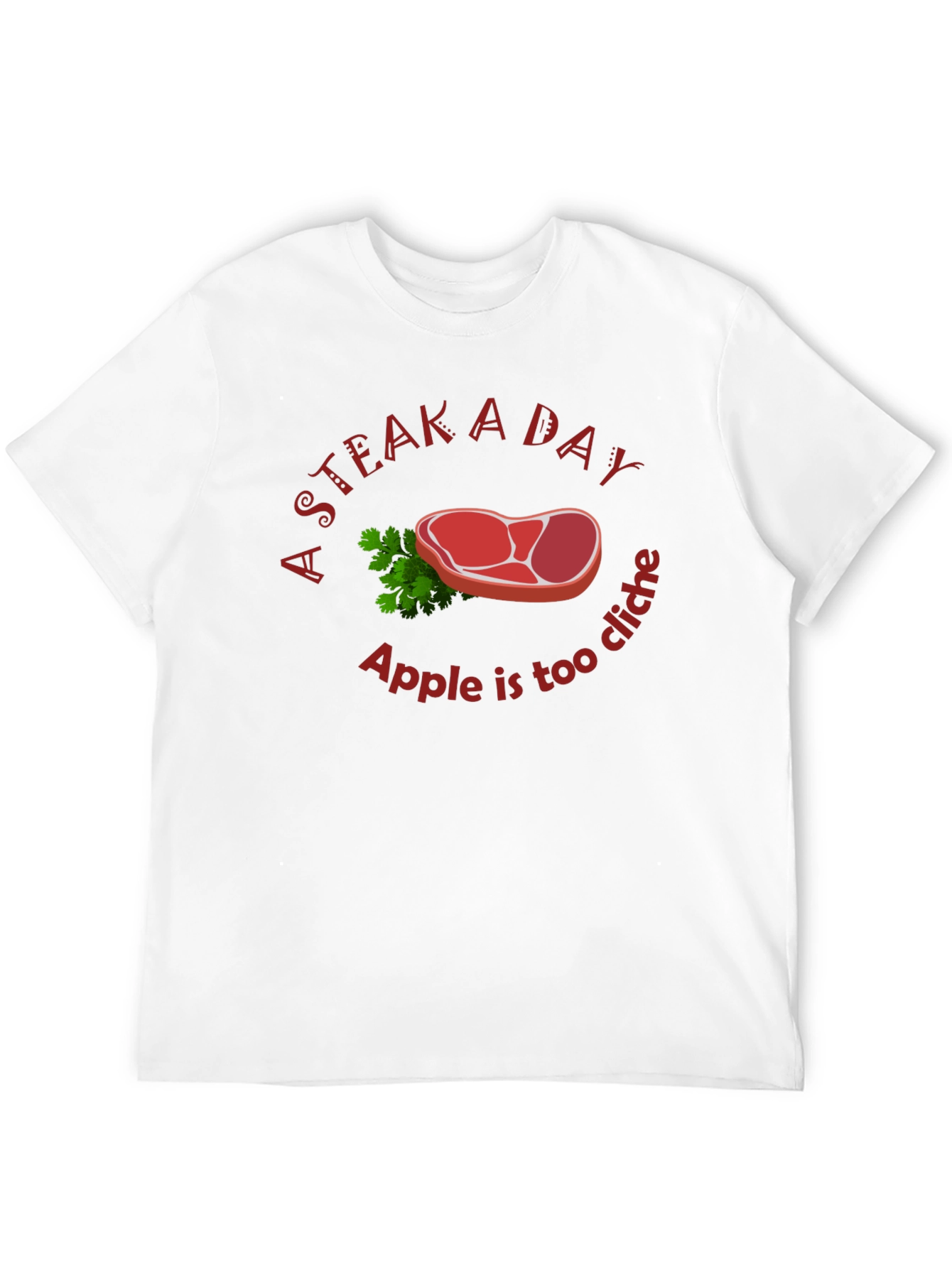 Black Funny Steak a Day T-Shirt - Apple is too Cliche! view 12