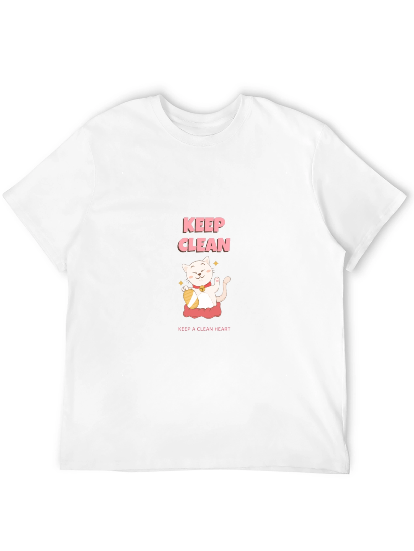 Black Keep Clean Black T-Shirt - Cute Cat Design view 12