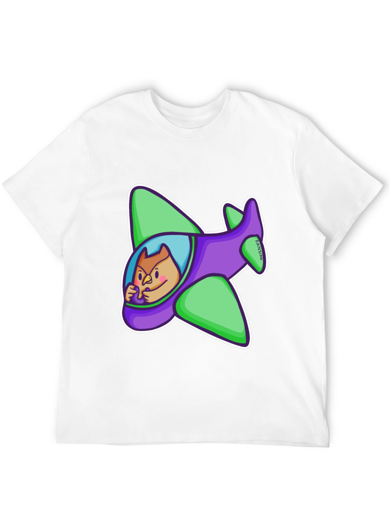 Black Cartoon Owl in Plane Graphic T-Shirt view 12