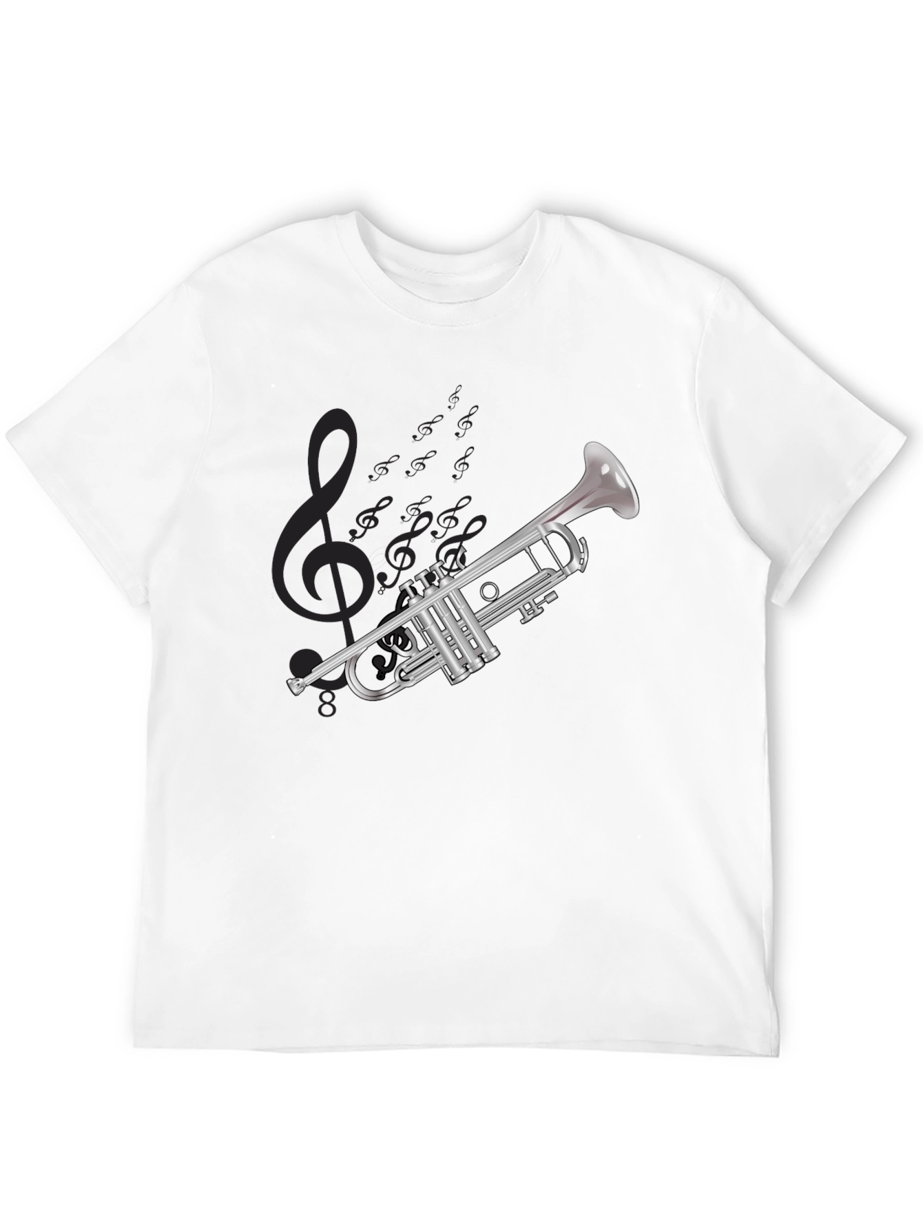 Black Musical Trumpet Graphic T-Shirt - Black Cotton Tee view 12