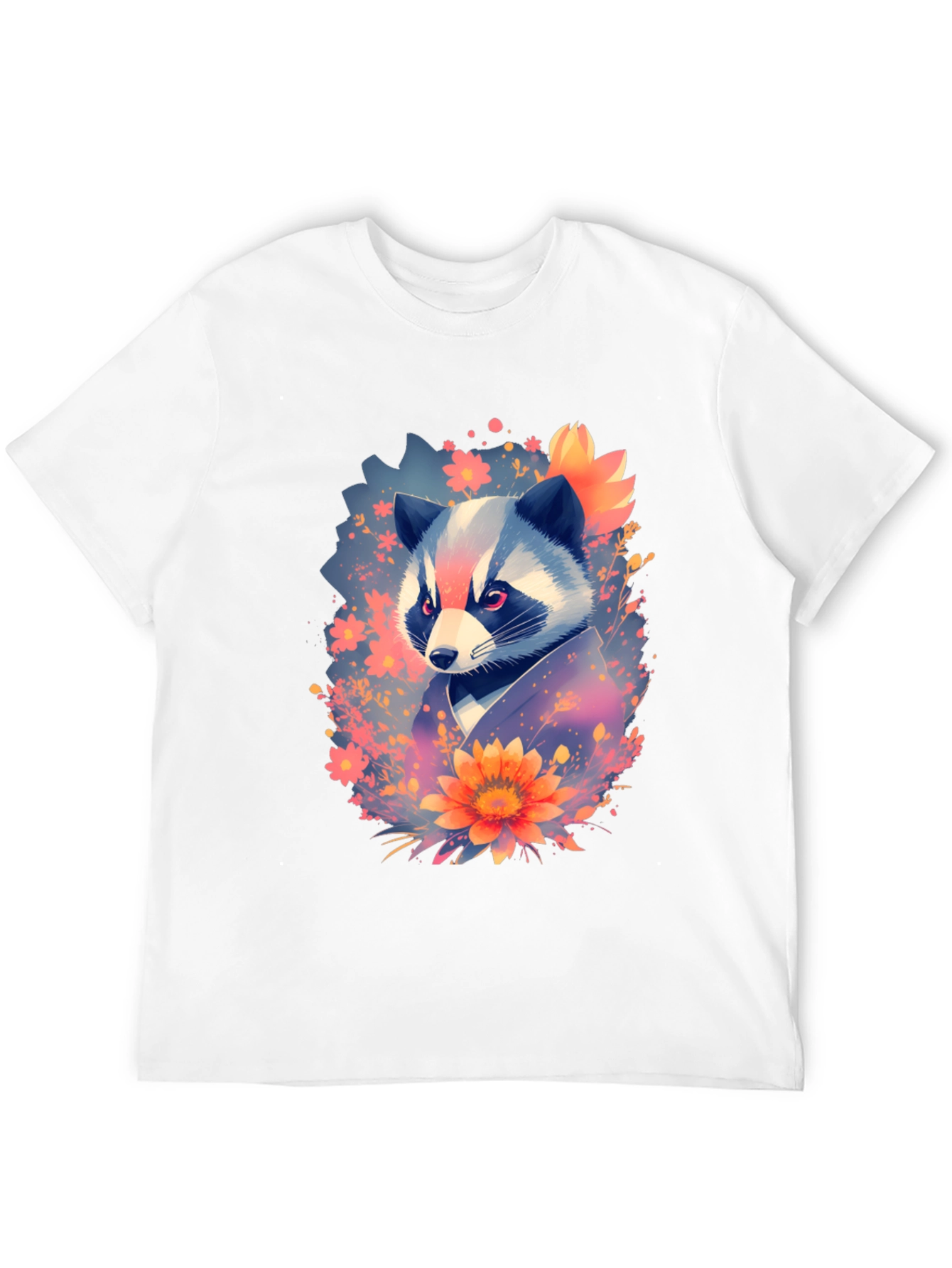 Black Floral Raccoon Graphic Black T-Shirt view 12
