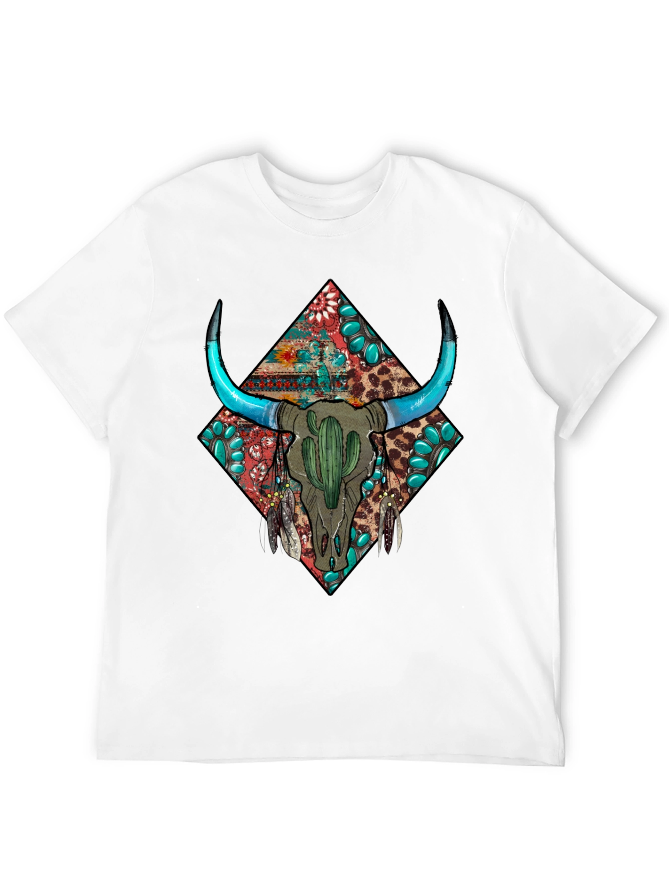 Black Boho Bull Skull Graphic Tee - Western Style view 12