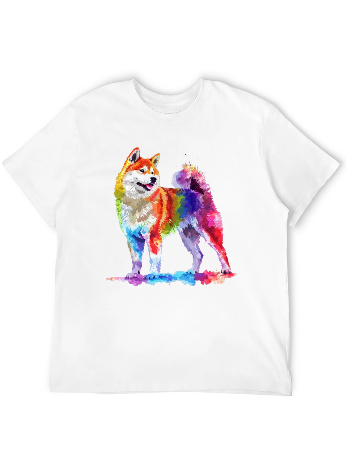 Rainbow Akita Dog Graphic Tee - Stylish Men's Black T-Shirt - 12