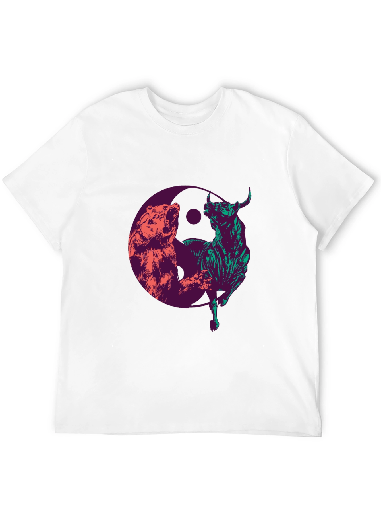 Black Yin Yang Bull and Bear Graphic T-Shirt view 12