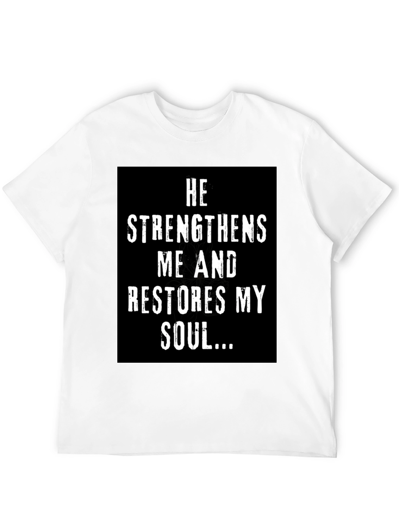Black Faith-Inspired Black T-Shirt: He Strengthens Me... view 12