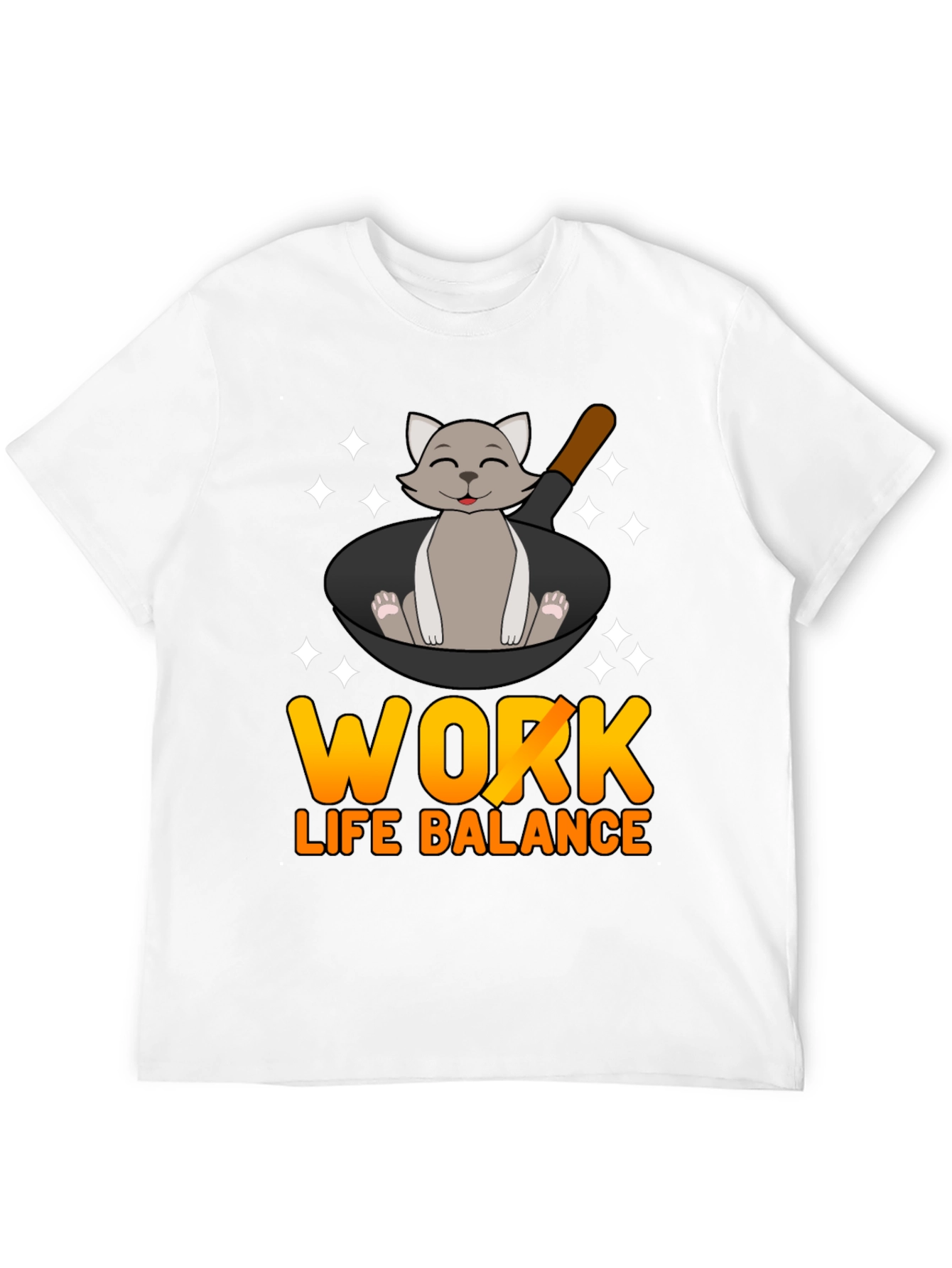 Black Work Life Balance Cat Pan T-Shirt view 12