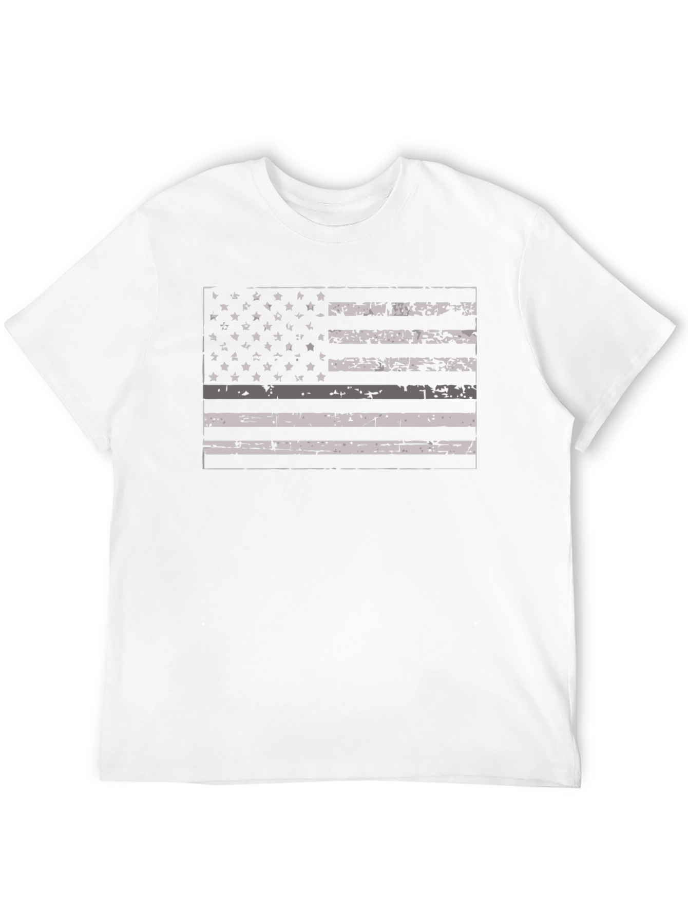 Black Distressed Thin Gray Line American Flag T-Shirt view 12