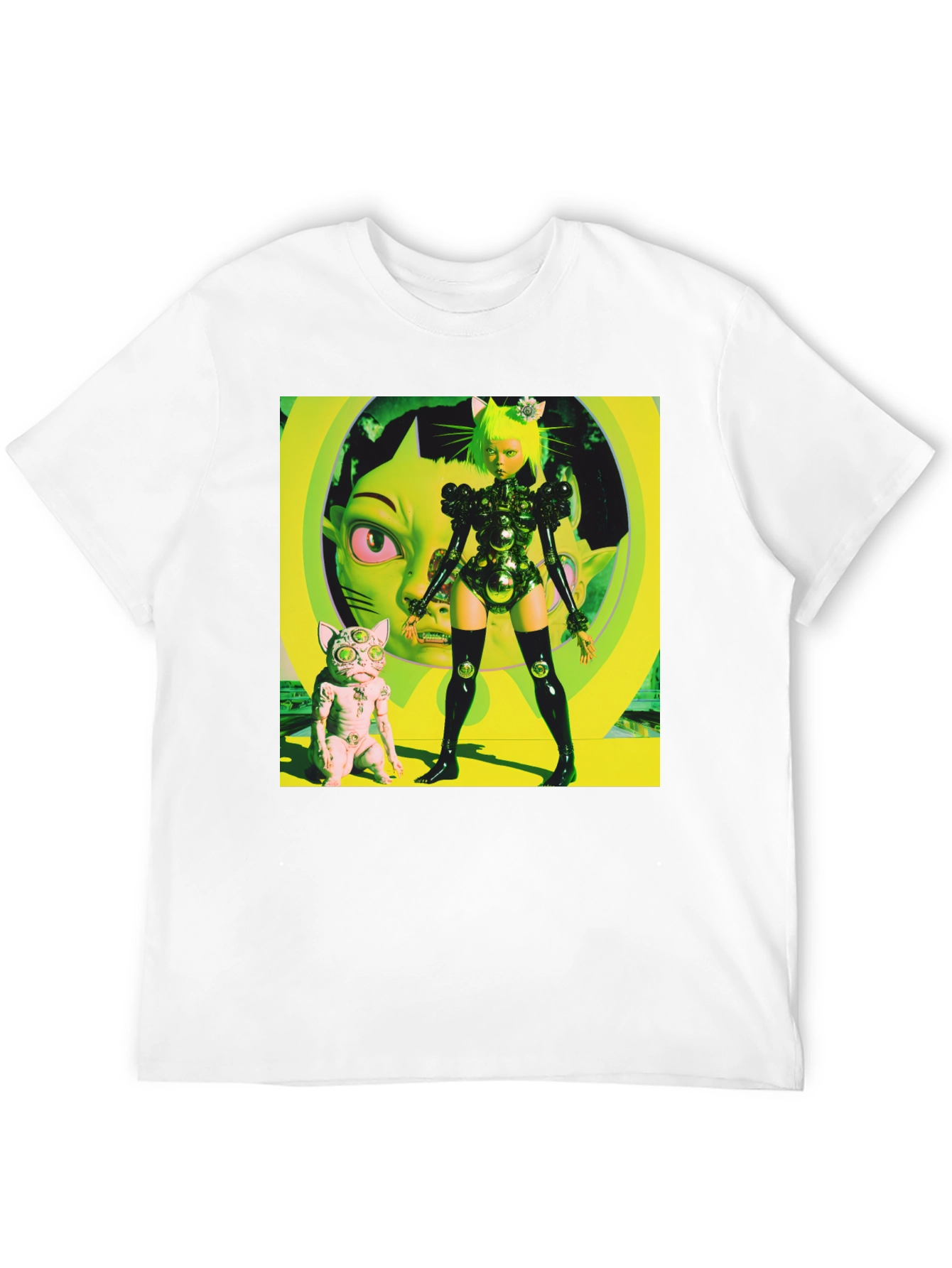 Black Cyberpunk Cat Girl T-Shirt - Bold Graphic Tee view 12