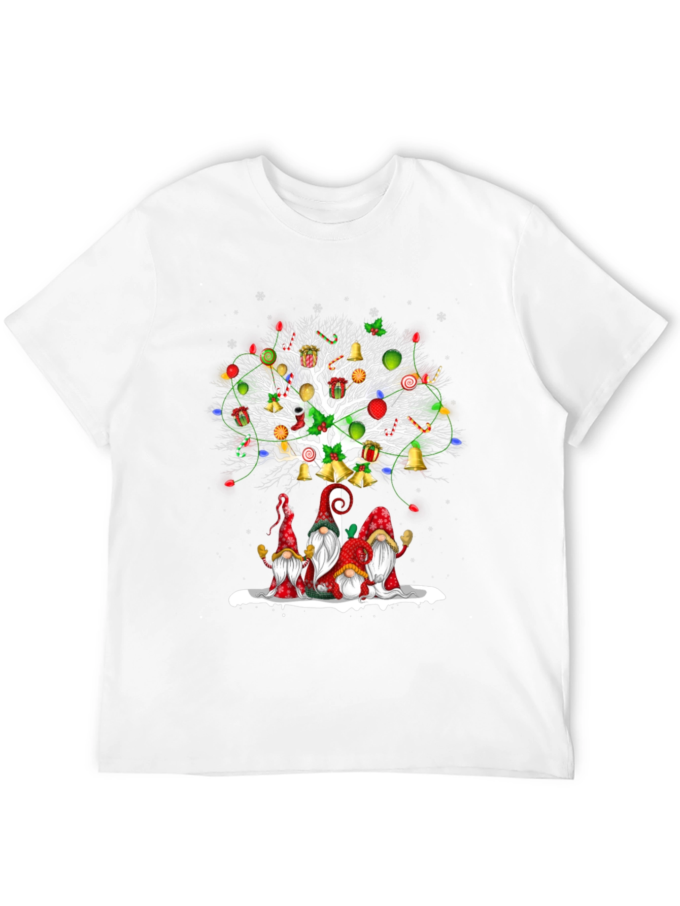Black Festive Christmas Gnome Tree T-Shirt view 12