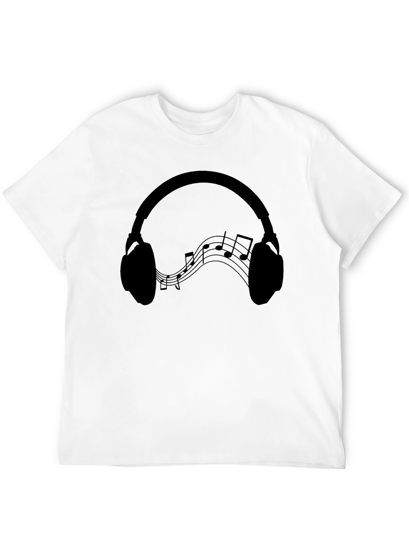 Black Headphones Music Notes Graphic Tee - Black Cotton Blend view 12