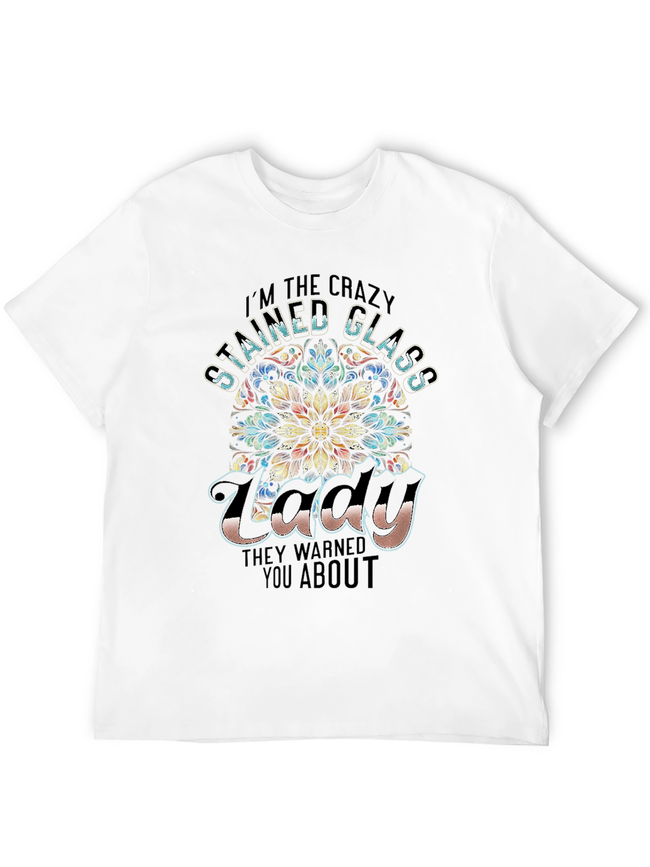 Black Crazy Stained Glass Lady T-Shirt view 12