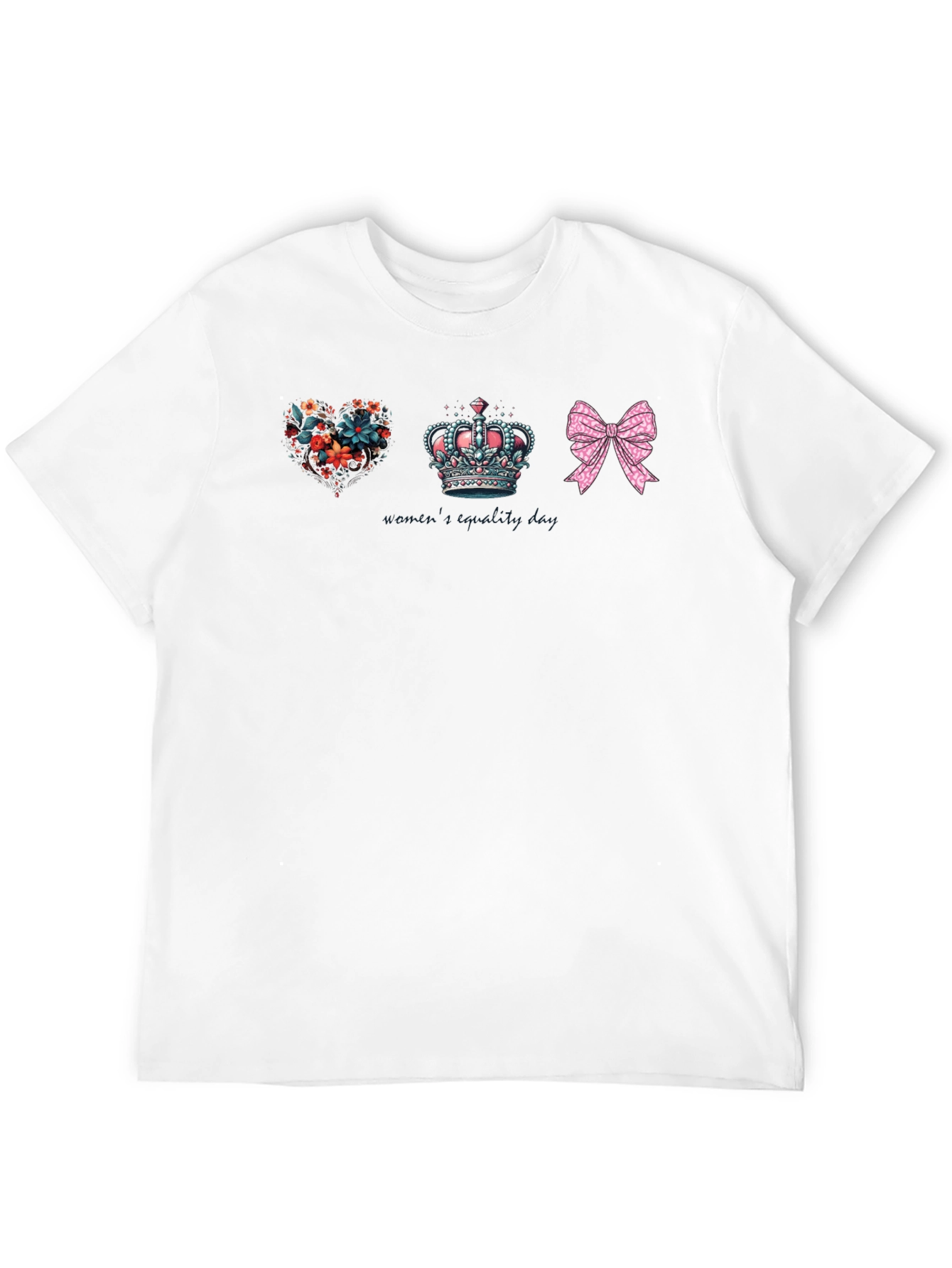 Black Floral Heart Crown Bow Graphic Tee - Unisex view 12