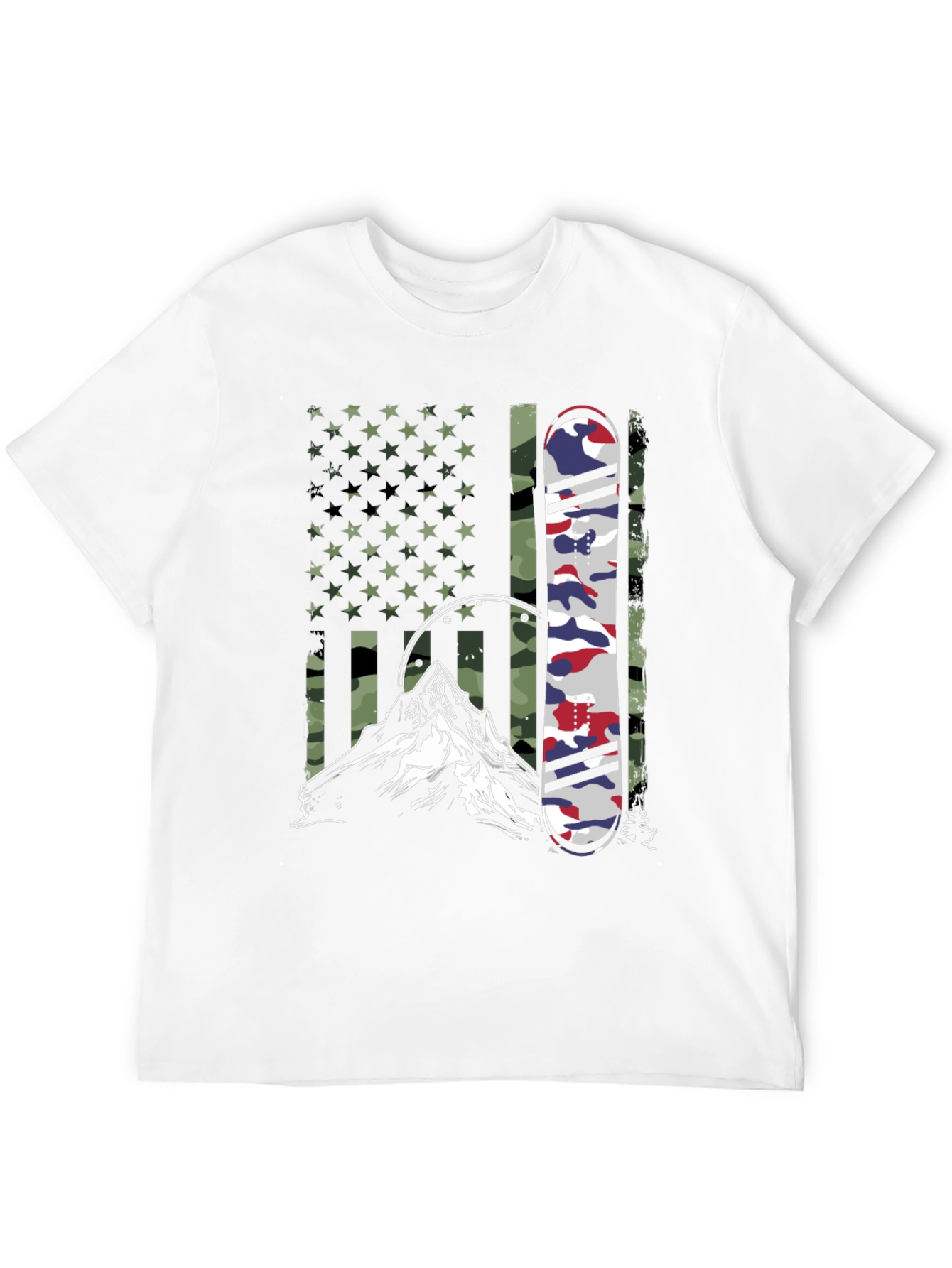 Black American Flag Camo Snowboard Mountain Graphic Tee view 12