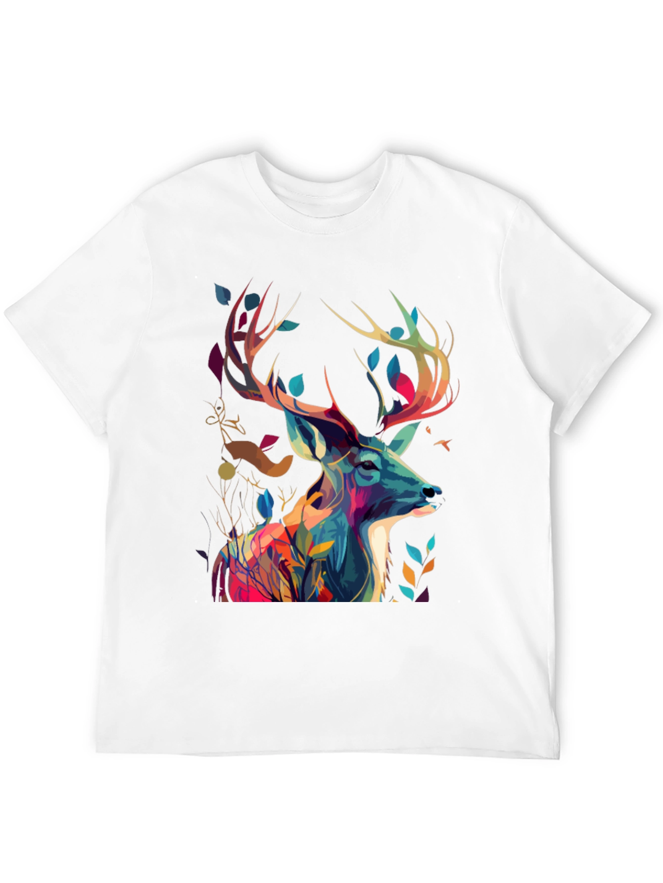 Black Artistic Deer Graphic Tee - Black Cotton Blend view 12