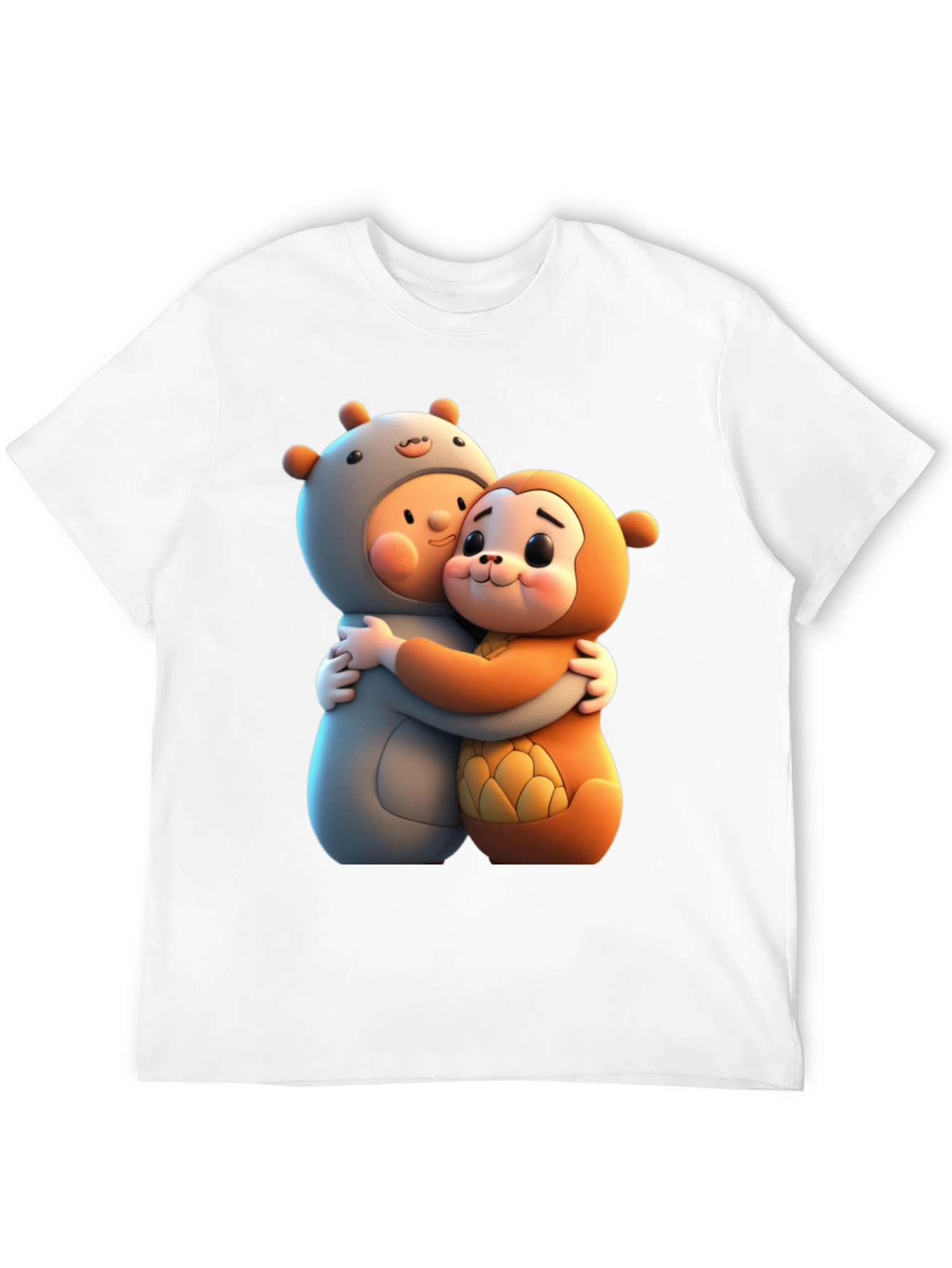 Black Cute Cartoon Character Hug Graphic Tee view 12