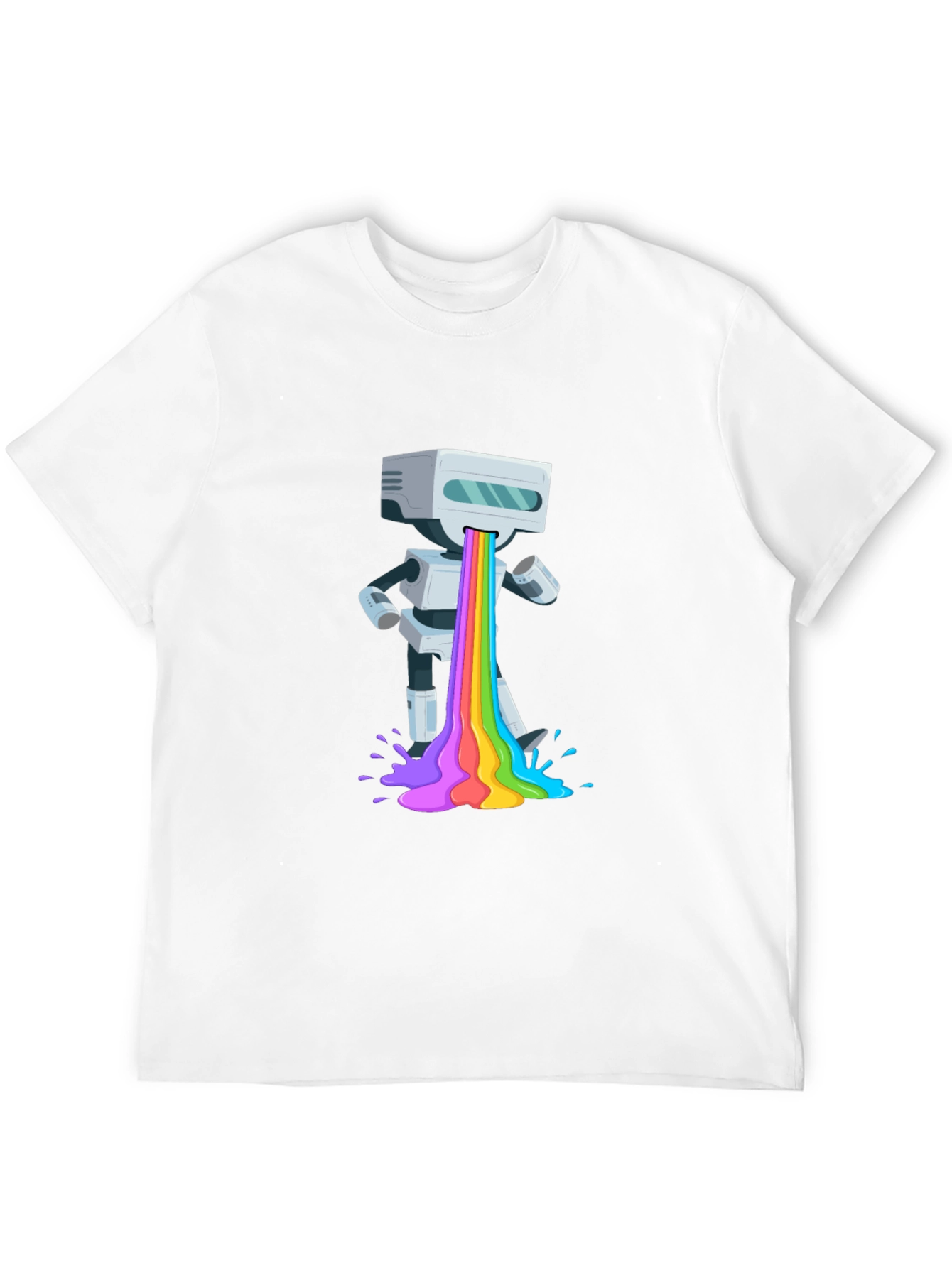 Black Robot Rainbow Puke Graphic T-Shirt view 12
