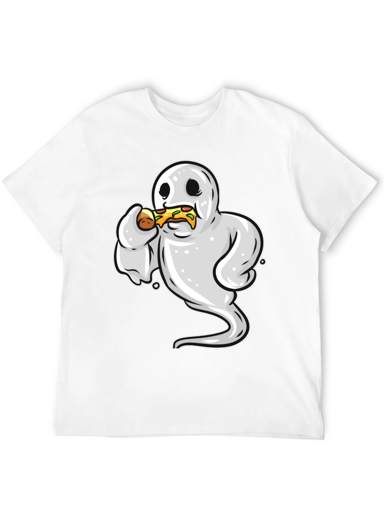 Black Ghost Eating Pizza Funny Graphic Tee view 12