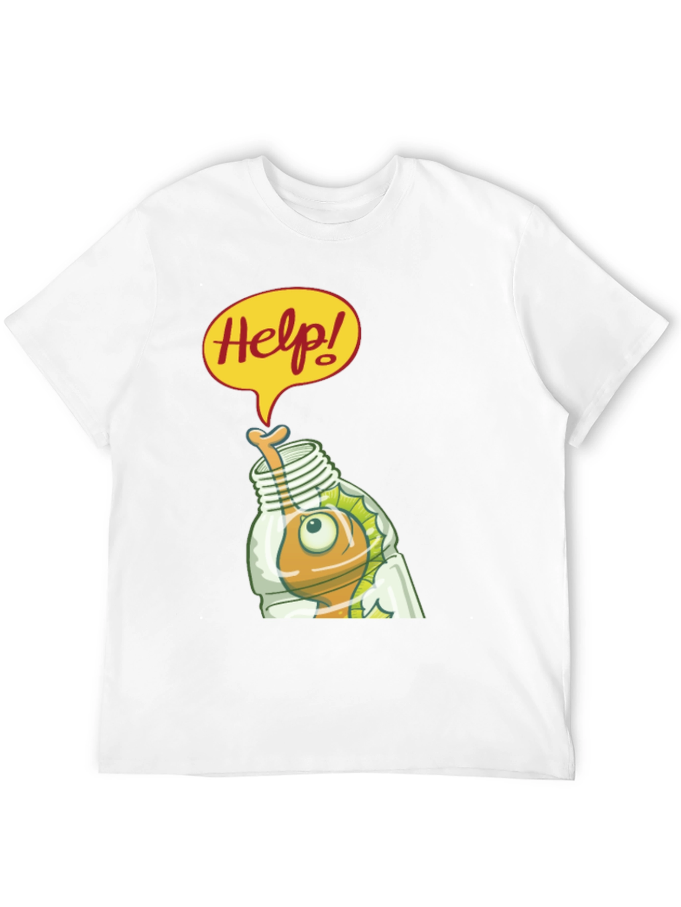 Black Help! Cartoon Fish in Bottle Graphic T-Shirt view 12