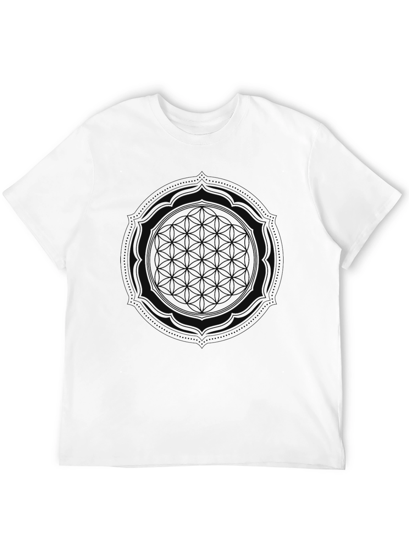 Black Men's Black Graphic Tee - Flower of Life Design view 12