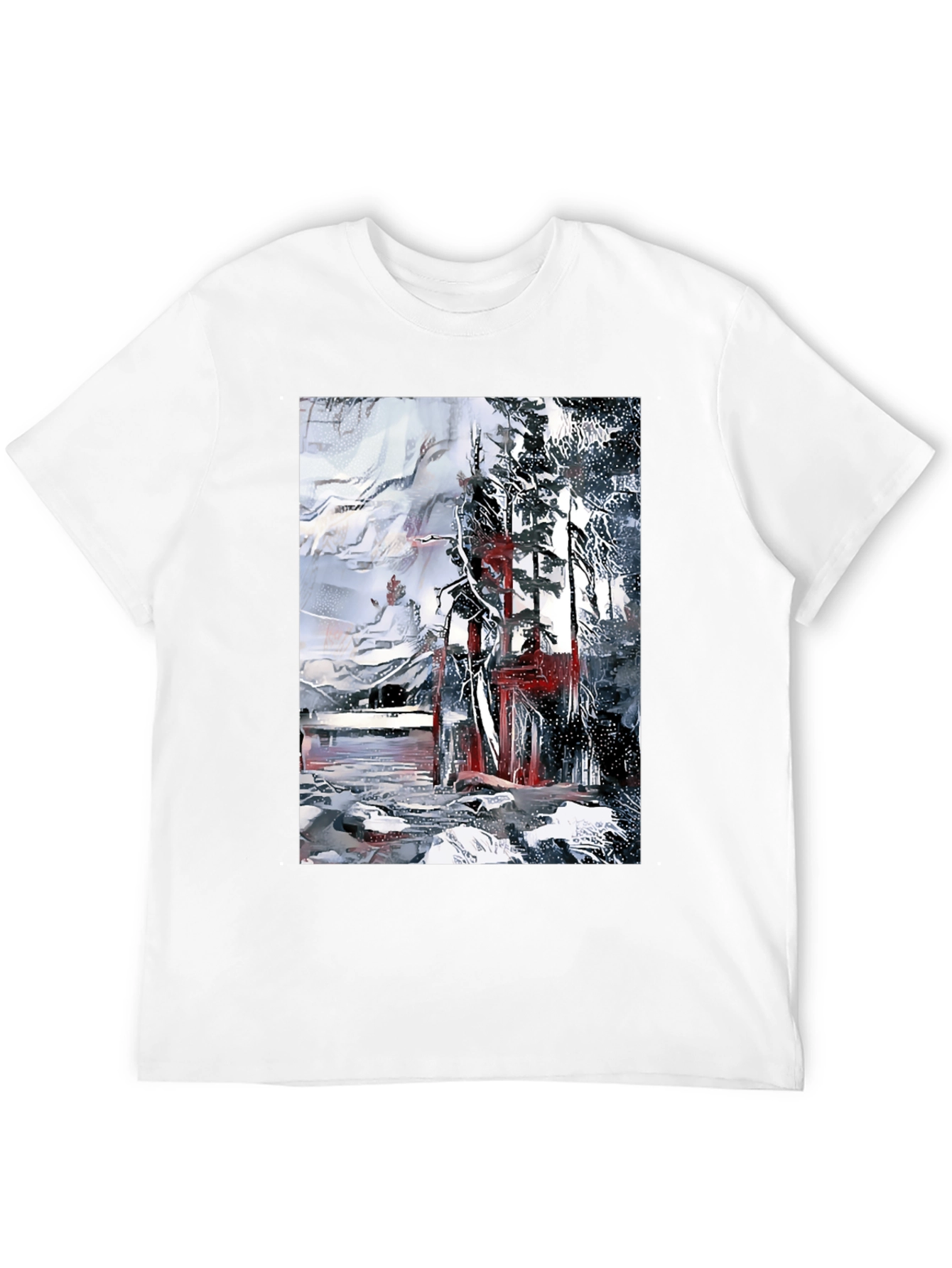 Black Abstract Winter Scene Black T-Shirt view 12