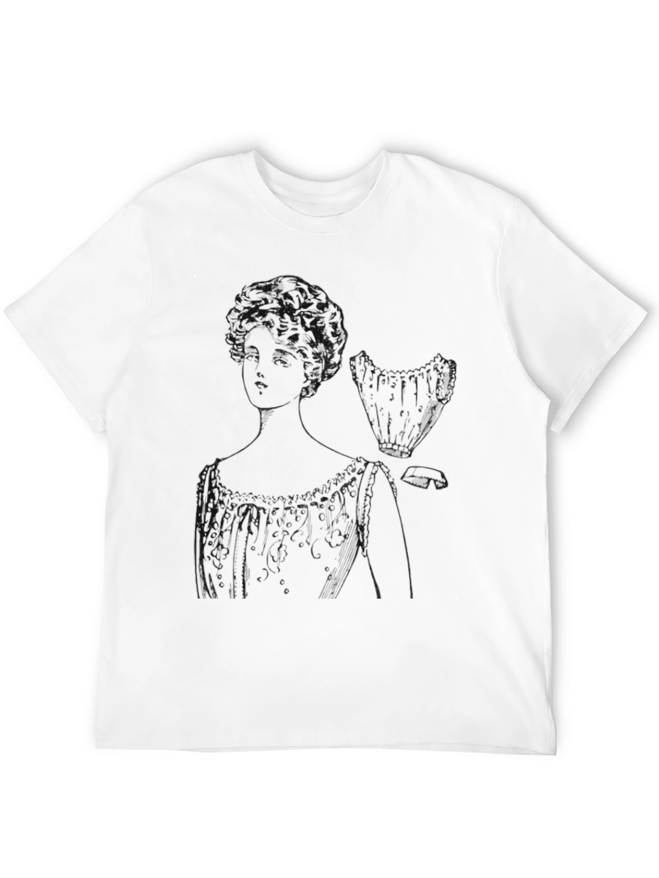 Black Vintage Sketch Tee - Elegant Woman's Portrait view 12