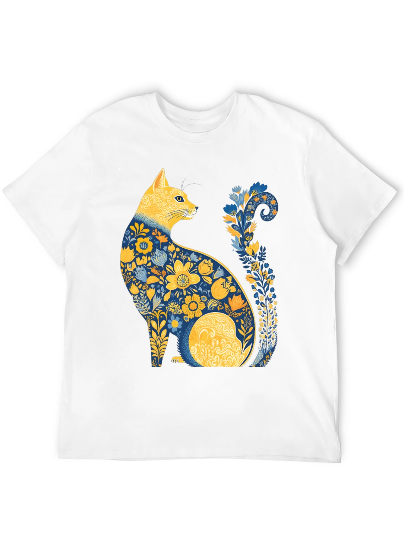 Black Floral Cat T-Shirt - Unique Artistic Design view 12