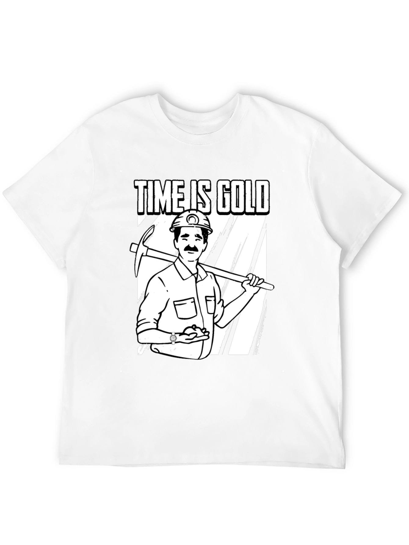 Black Time Is Gold Graphic Tee Miner Cartoon T-Shirt view 12