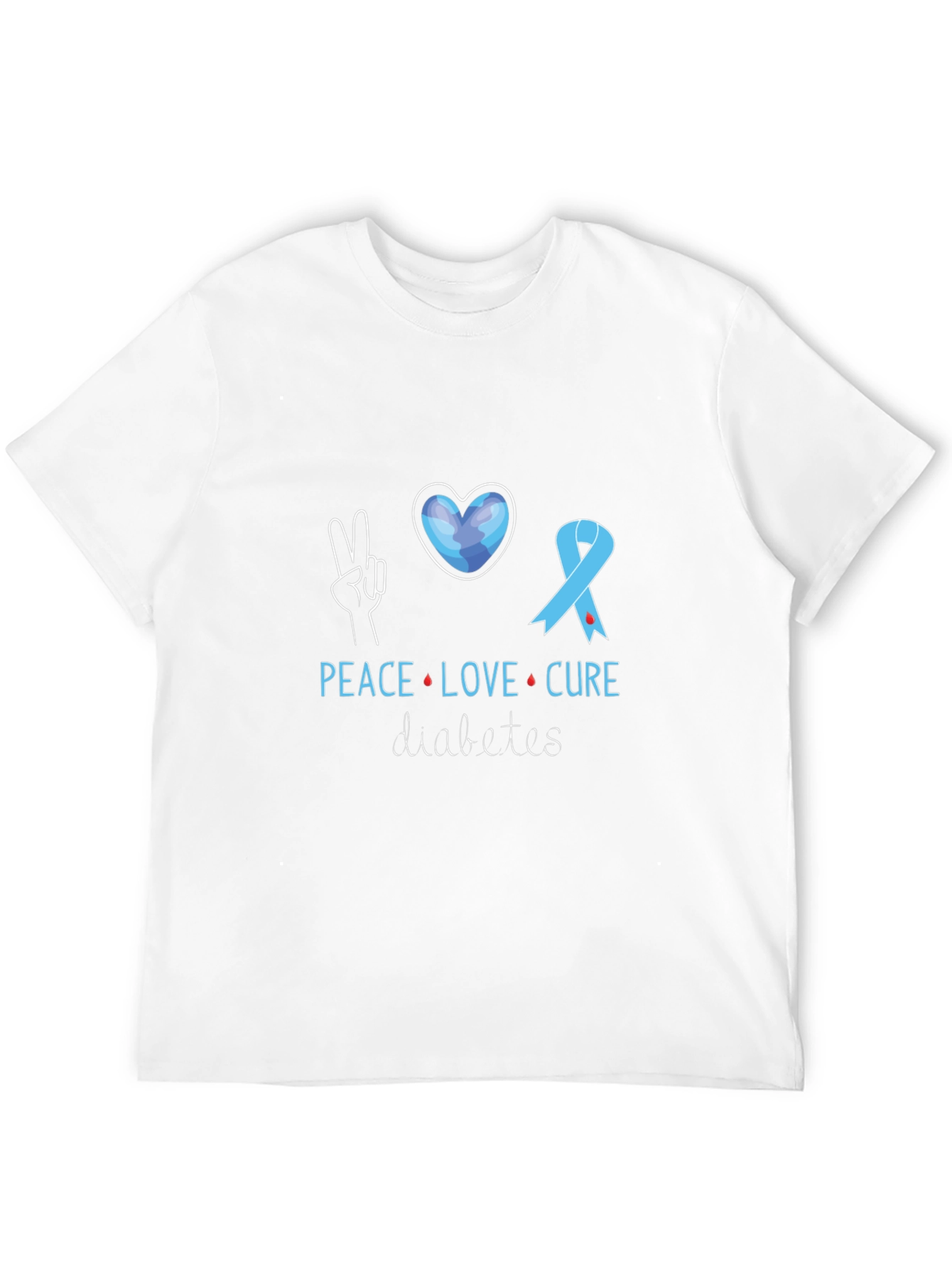 Black Peace Love Cure Diabetes Awareness T-Shirt view 12
