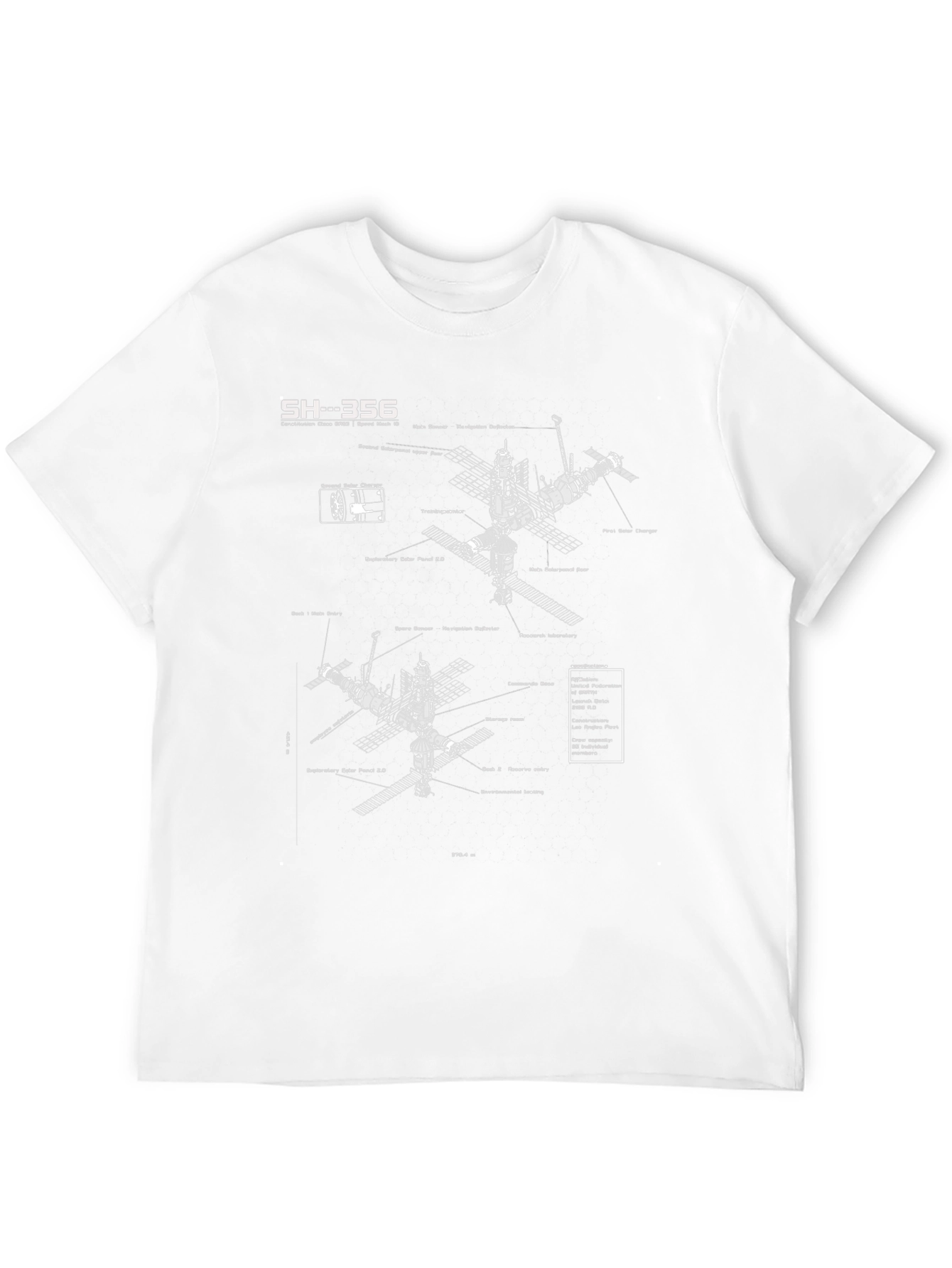 Black Space Station Blueprint Graphic T-Shirt view 12