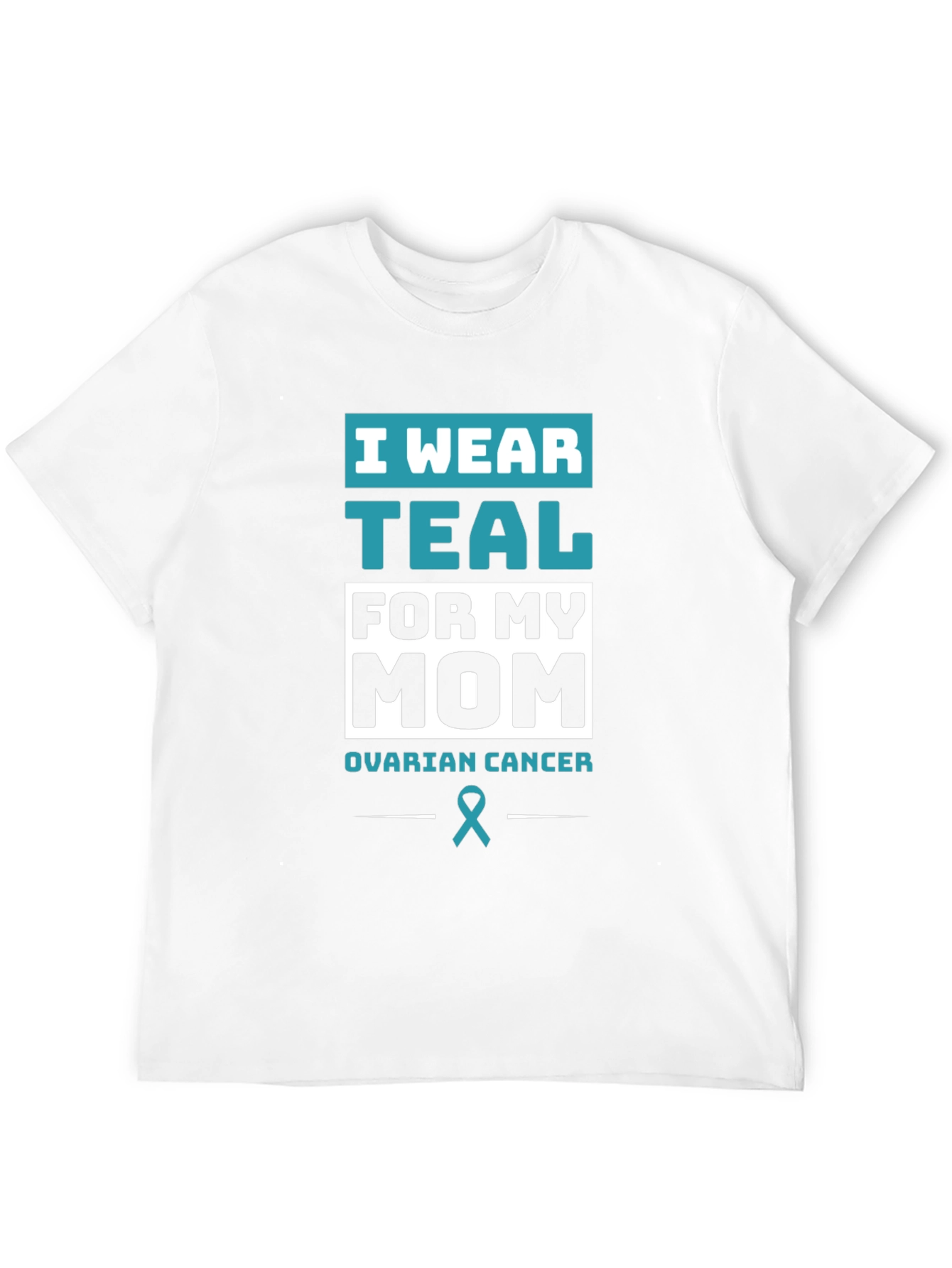 Black Teal Ribbon Ovarian Cancer Awareness T-Shirt view 12