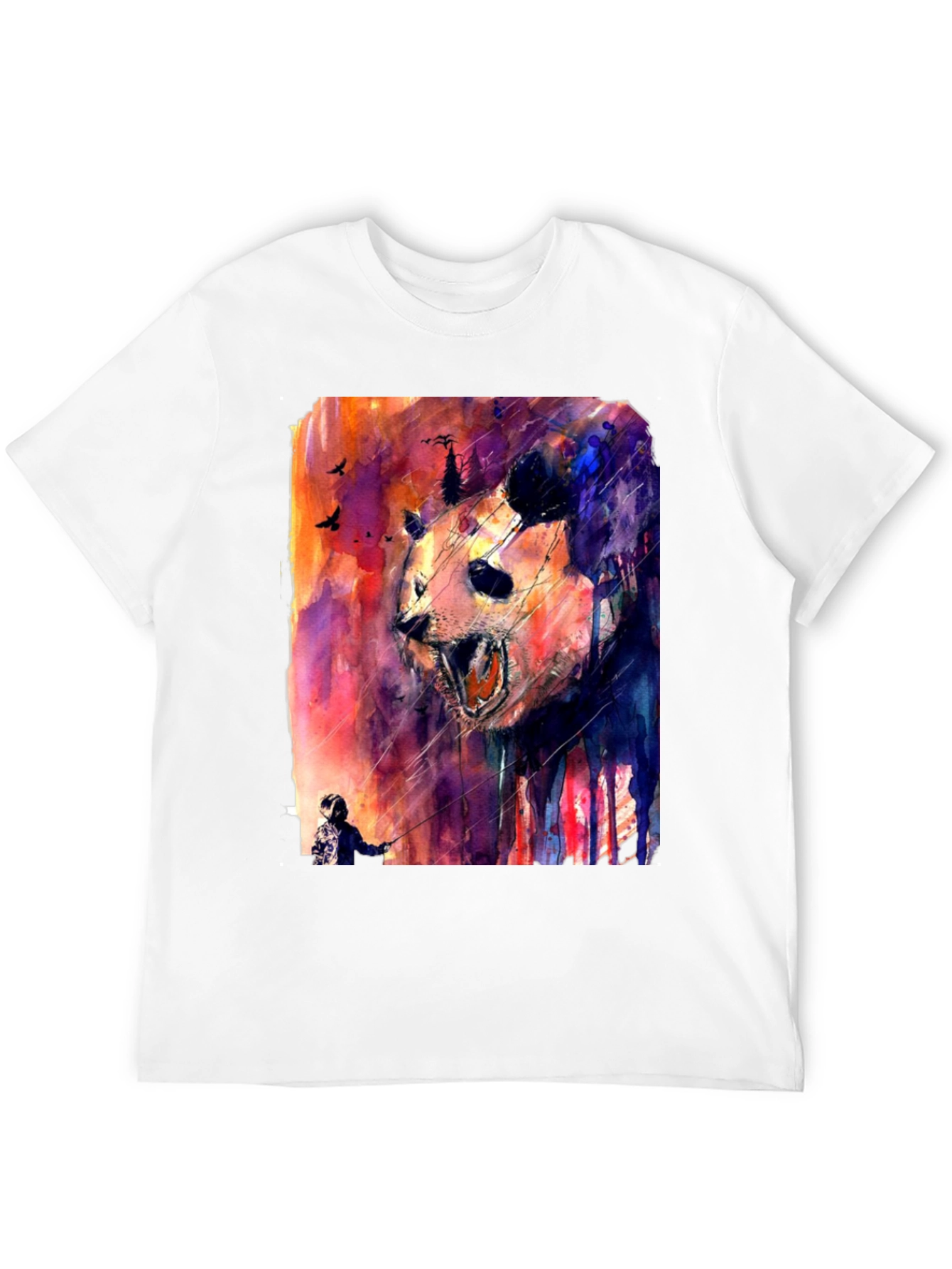 Black Panda Watercolor Graphic Print Black T-Shirt view 12