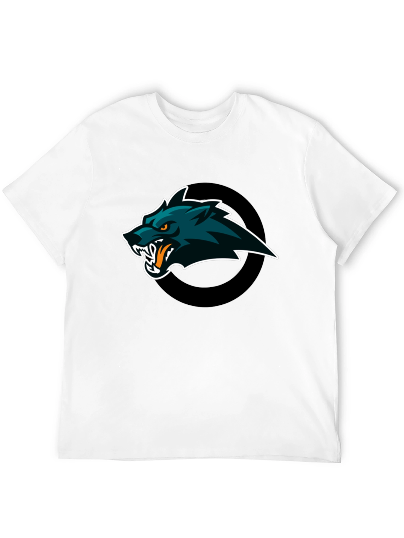 Black Men's Black T-Shirt with Wolf Graphic Design view 12