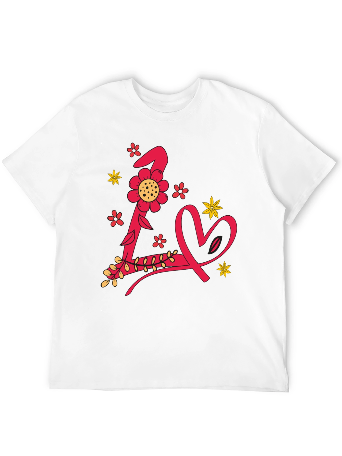 Black Floral Letter L Love Heart Black Graphic Tee view 12