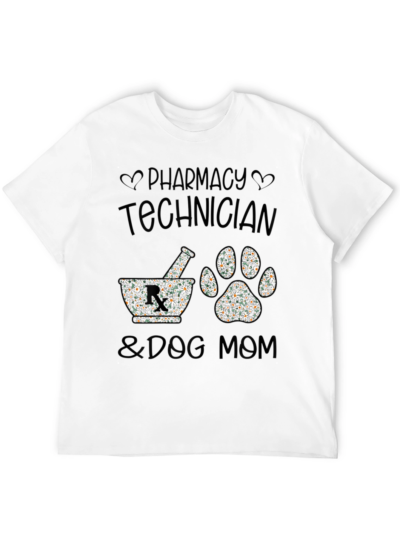 Black Pharmacy Tech & Dog Mom Floral Print T-Shirt view 12