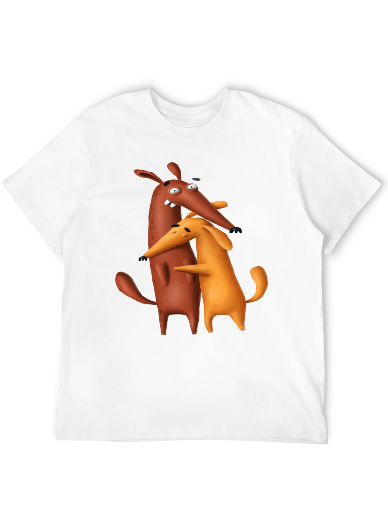 Black Cartoon Dog Hug Black T-Shirt view 12