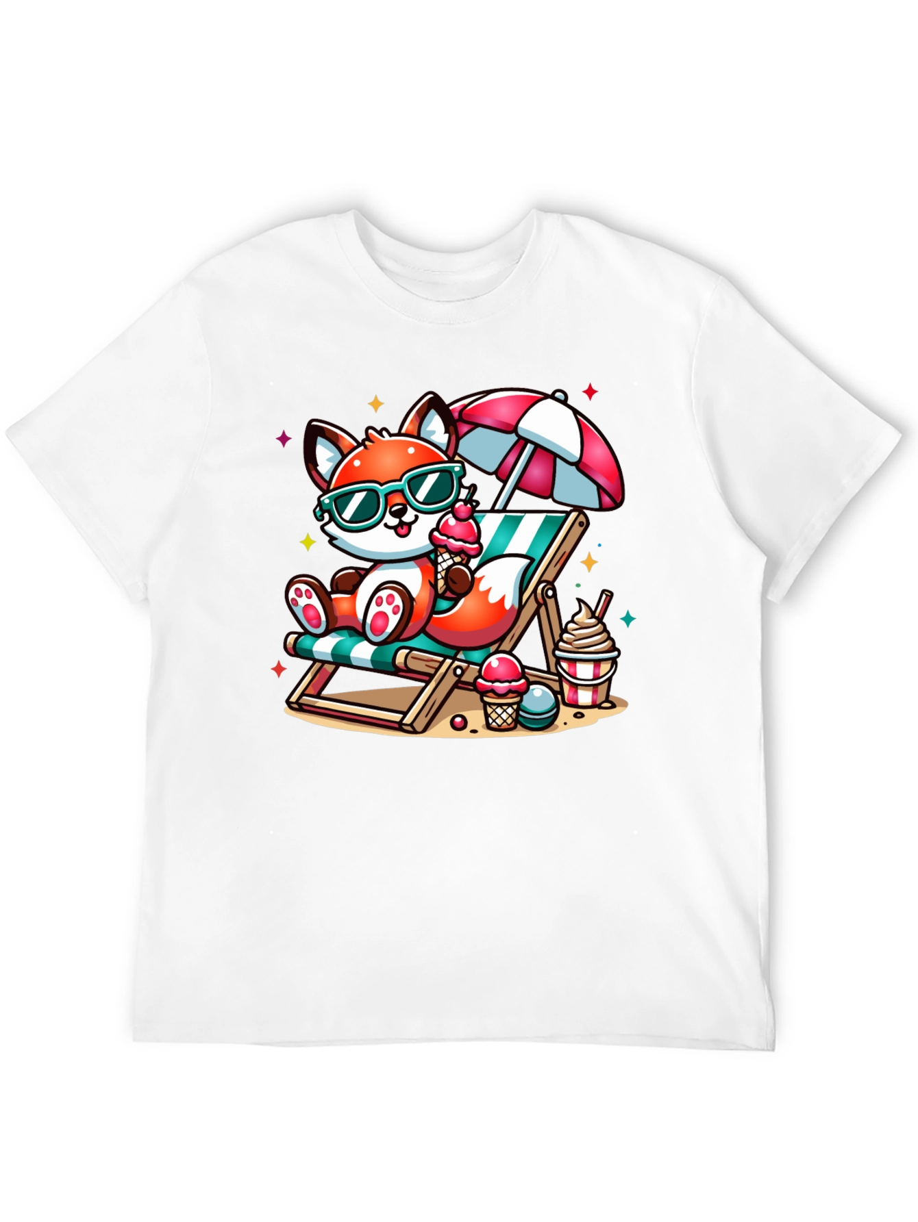 Black Cool Fox Summer Beach T-Shirt view 12