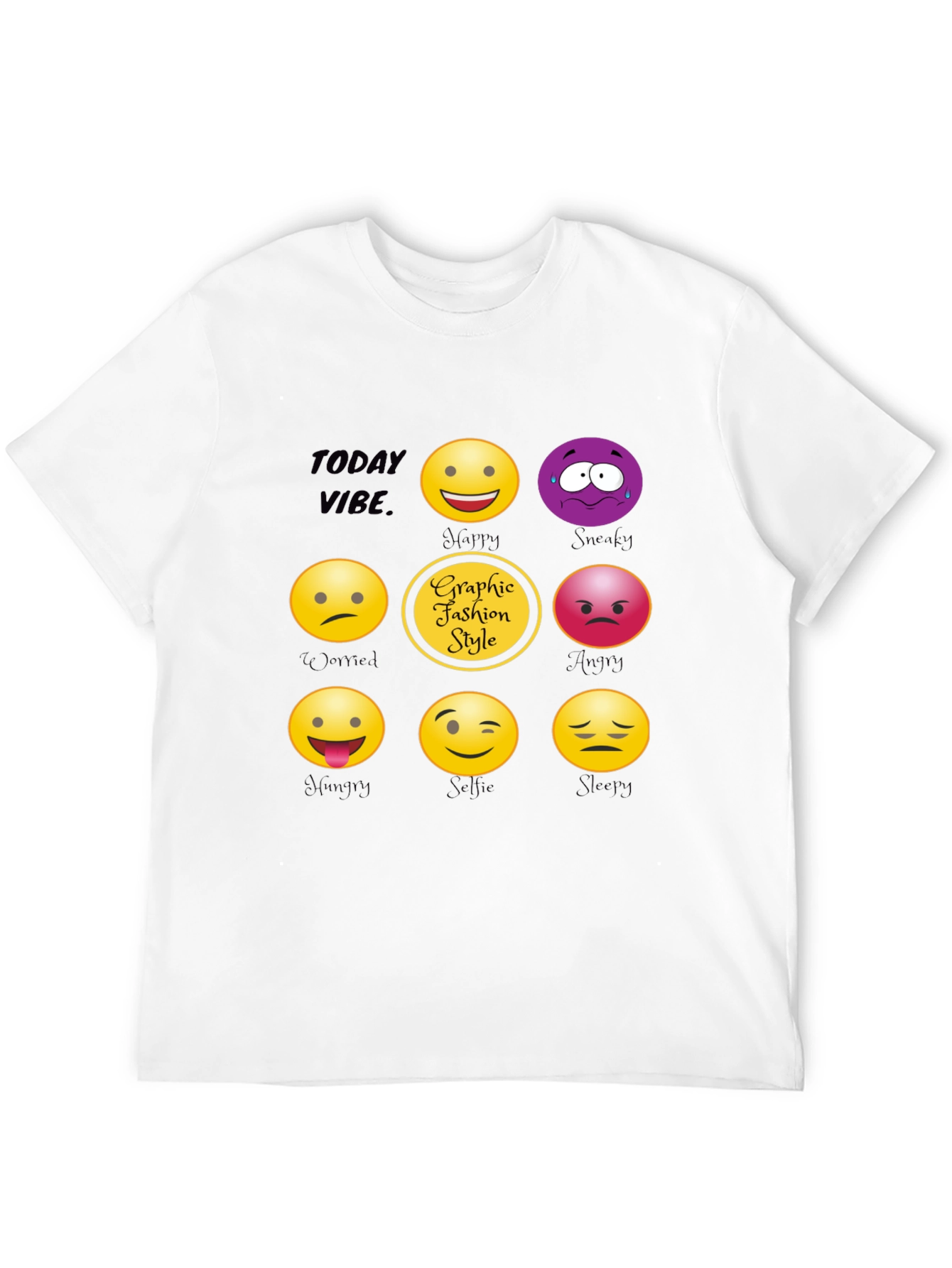 Black Today Vibe Emoji Graphic Style T-Shirt view 12