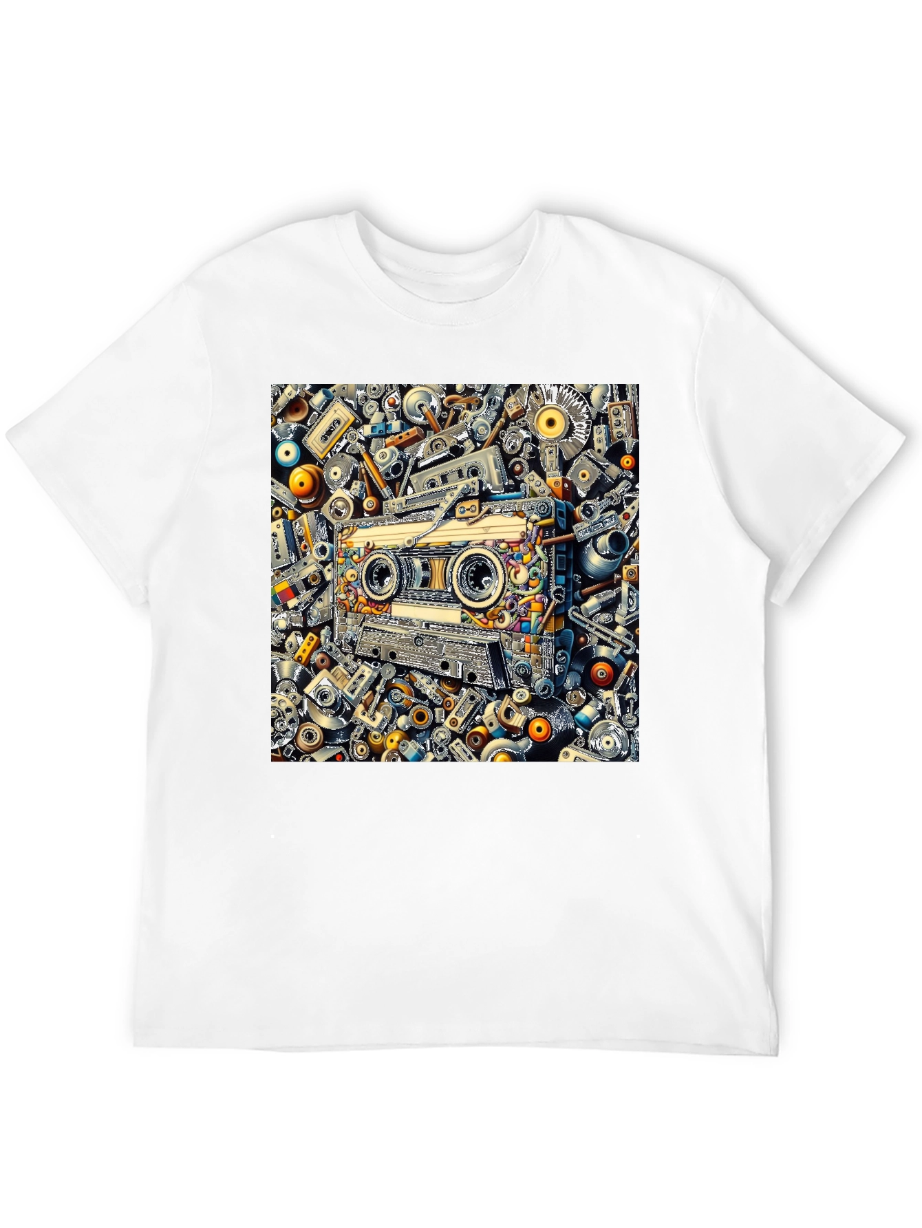Black Cassette Tape Collage Graphic Tee - Retro Style view 12