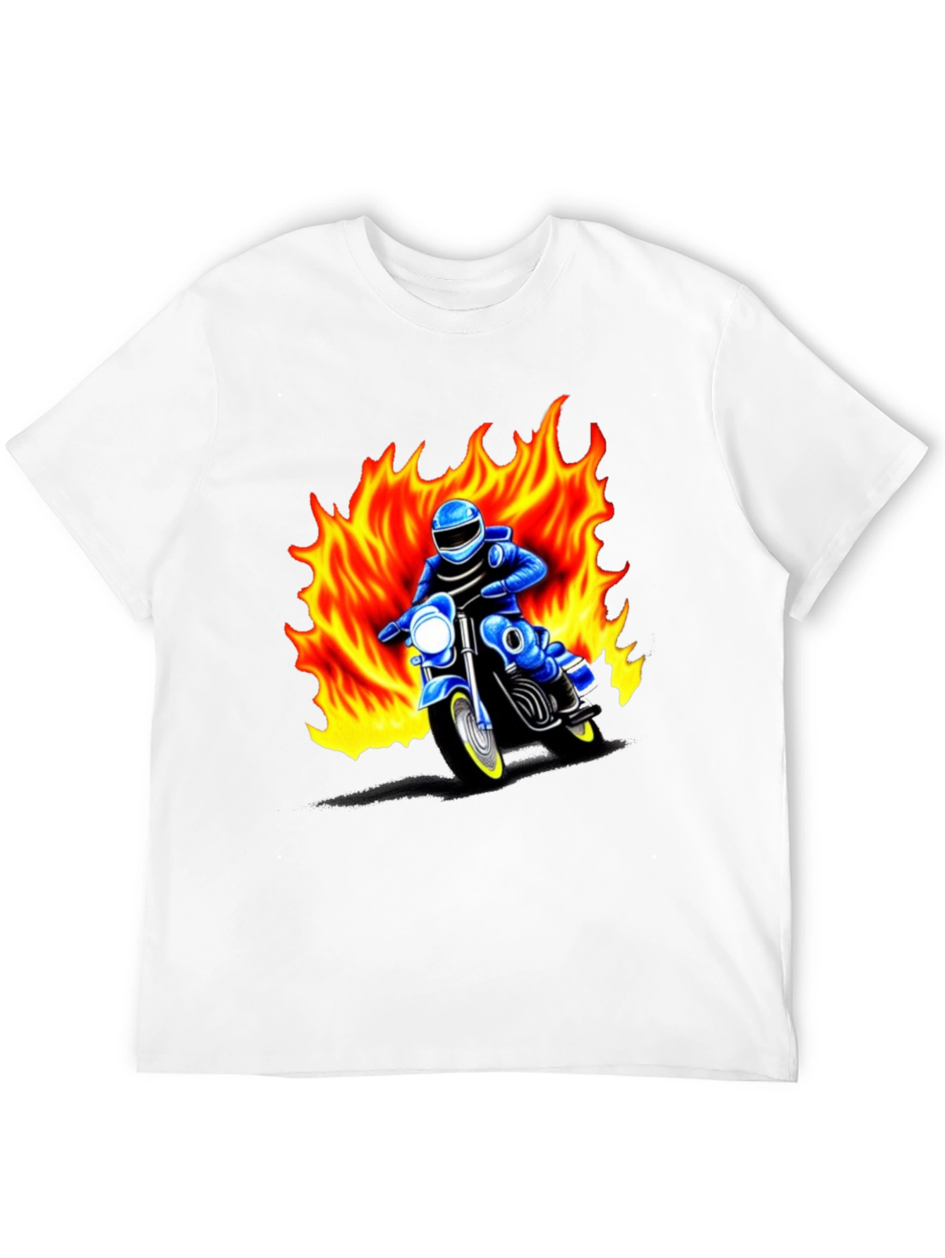 Black Men's Graphic T-Shirt - Motorcycle Rider in Flames view 12
