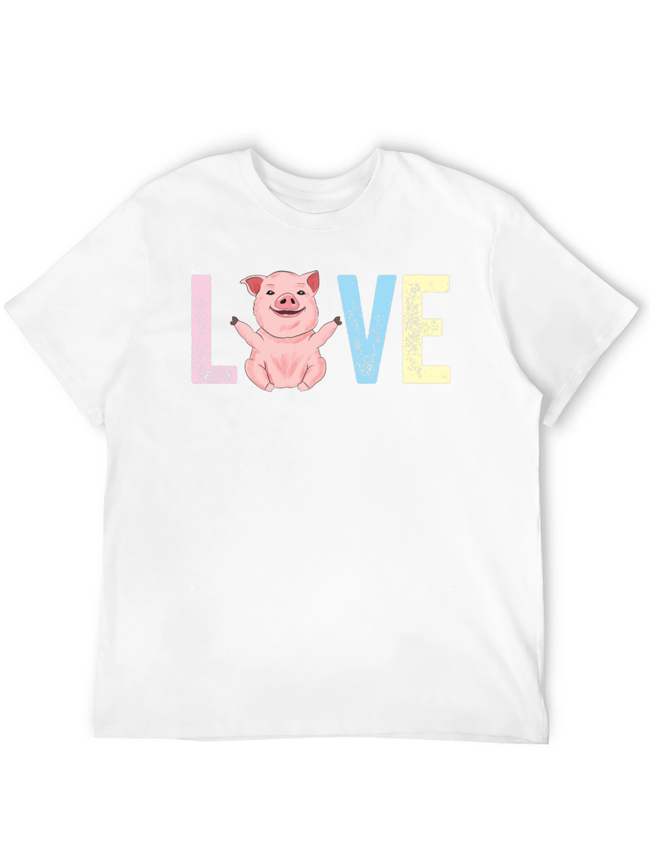 Black Cute Pig LOVE Graphic T-Shirt - Unisex Crew Neck view 12