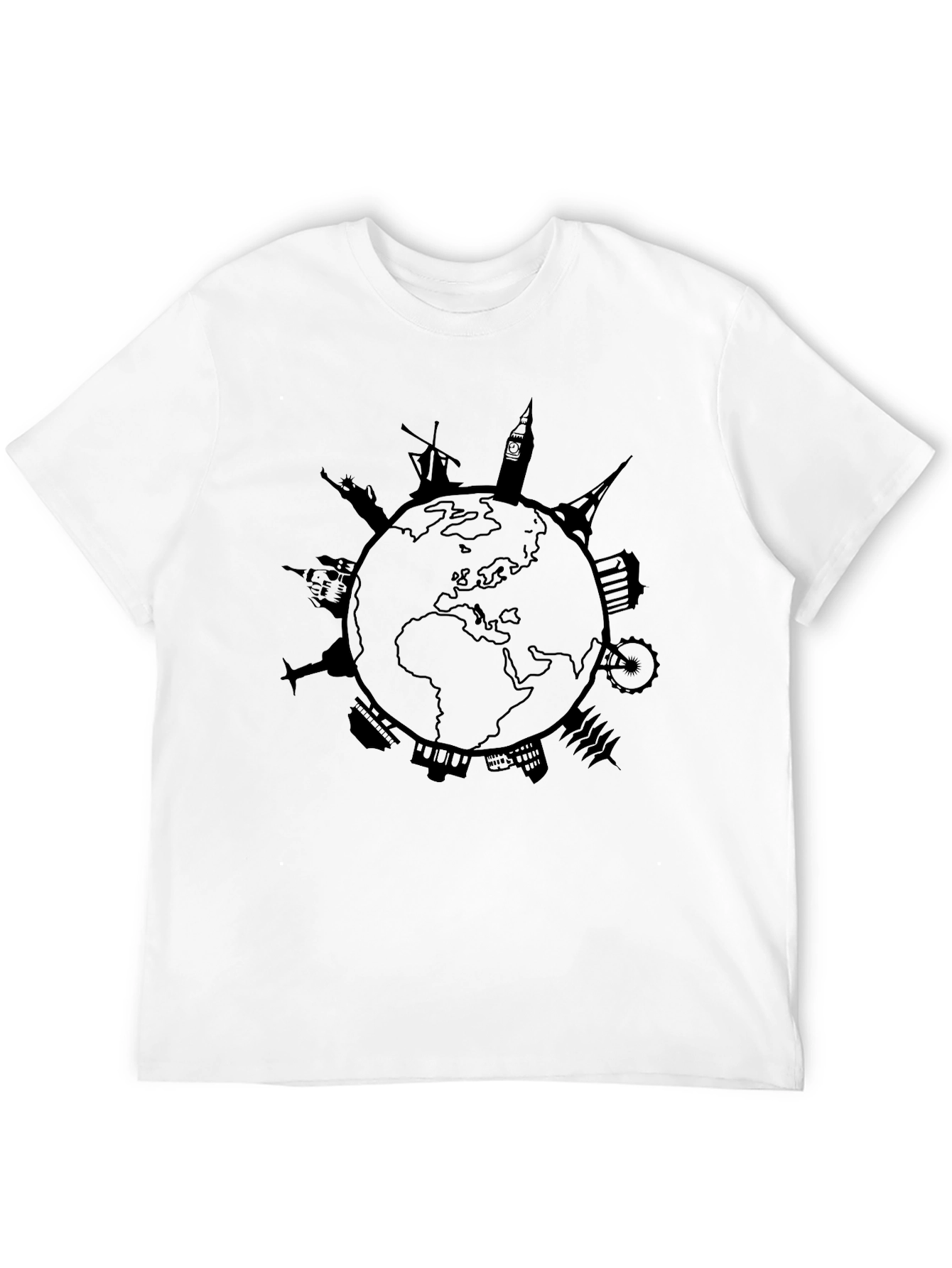 Black World Landmark T-Shirt - Travel Graphic Tee view 12