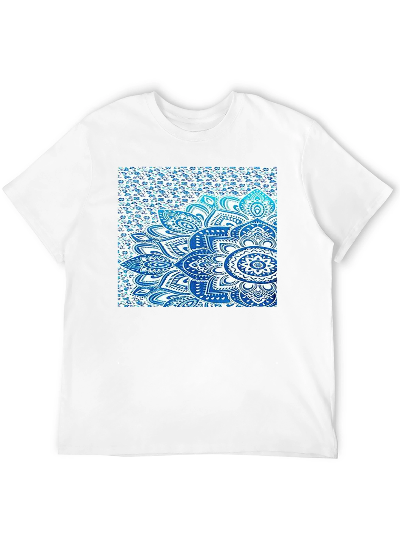 Men's Black Tee with Blue Mandala Print - 12