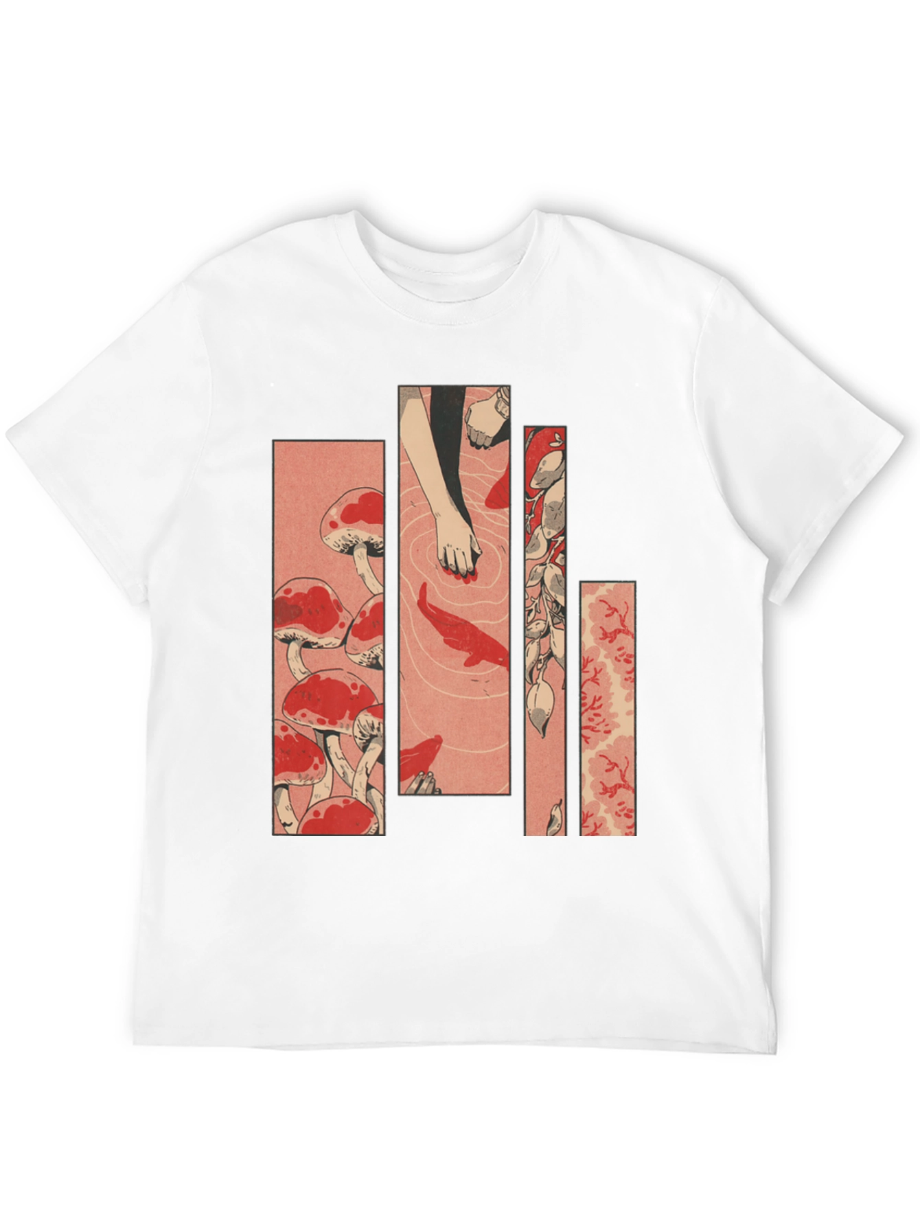 Black Ukiyo-e Style Mushroom & Koi Pond Graphic Tee view 12