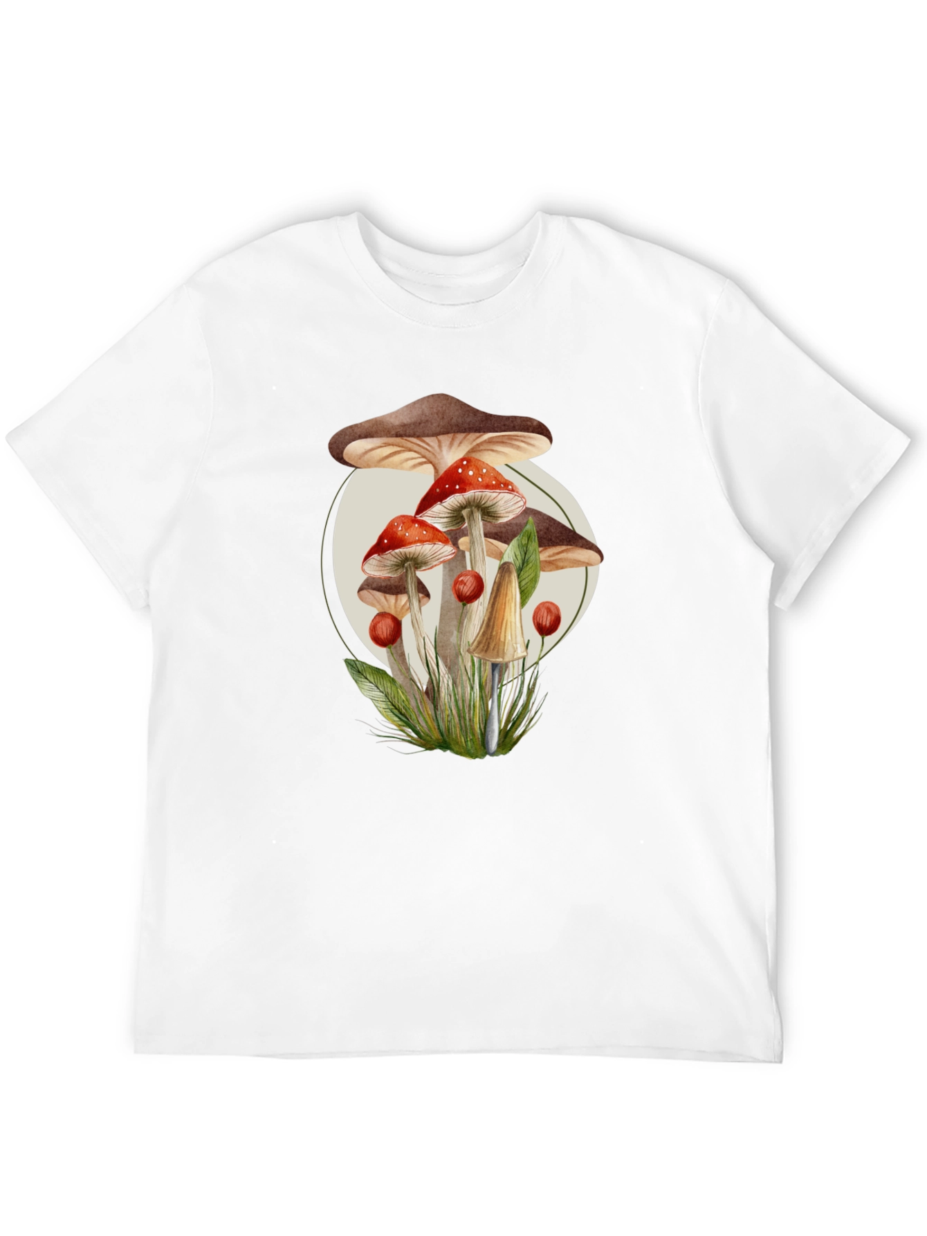 Black Mushroom Print Black T-Shirt - Unique Nature Design view 12