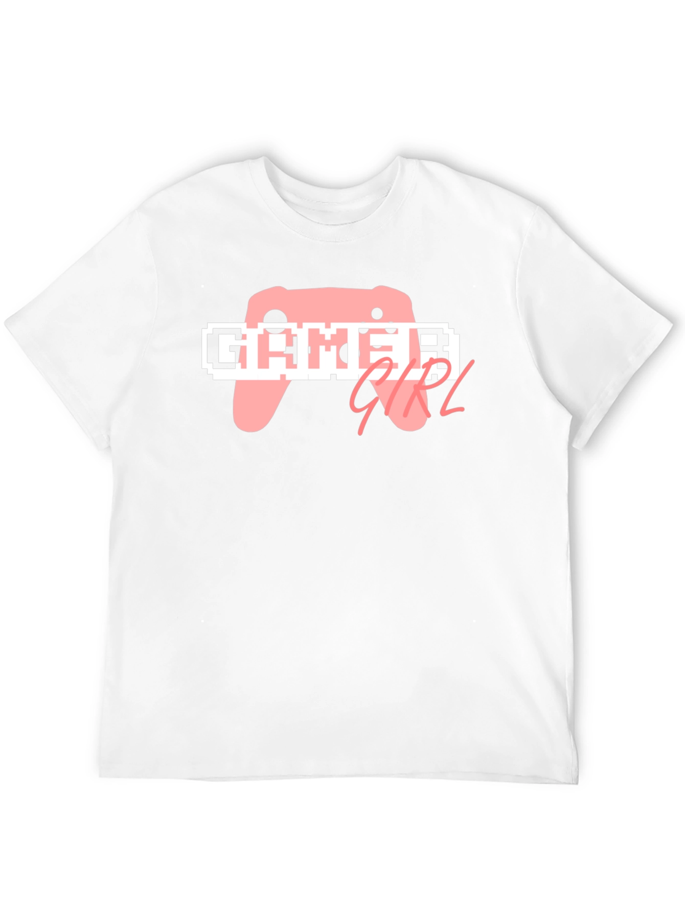 Black Gamer Girl T-Shirt - Black Cotton Tee, Pink Controller Design view 12