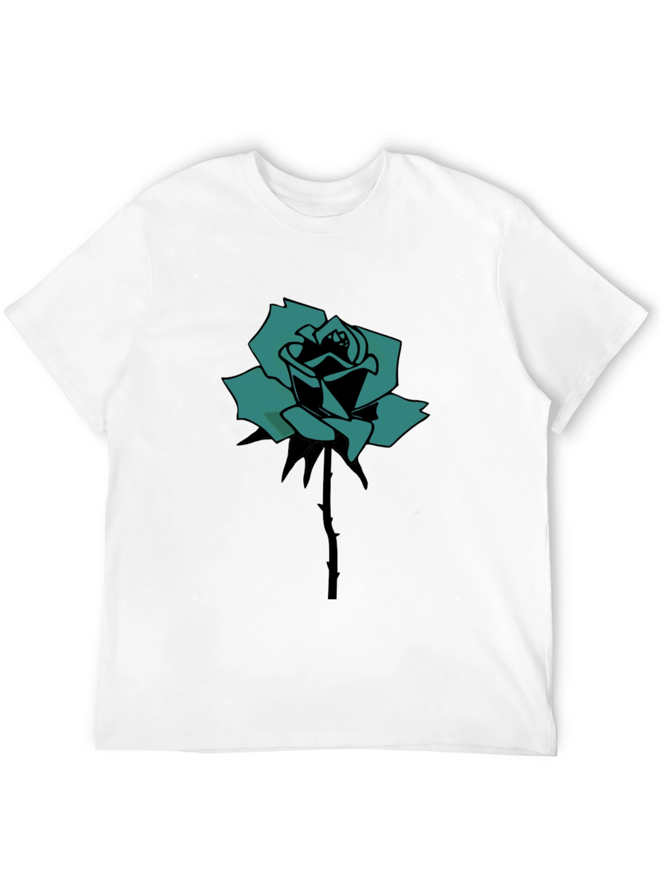 Black Black T-Shirt with Teal Rose Print view 12